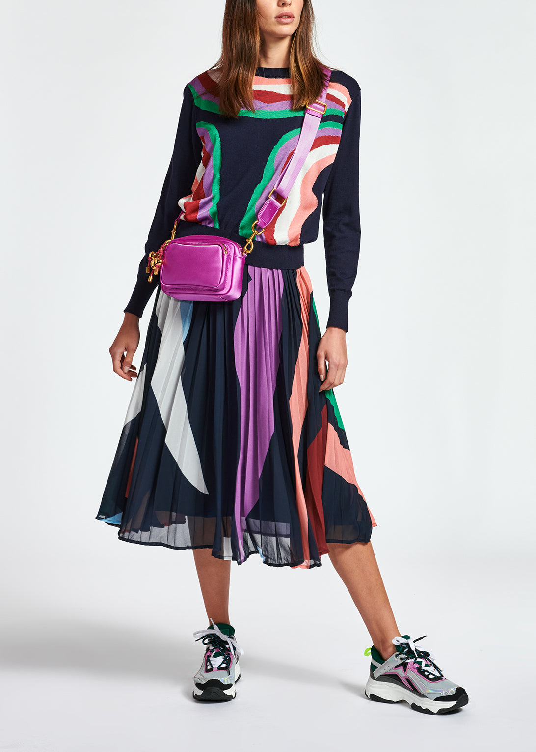 Navy blue sweater with swirling stripes RE—SSENTIEL | Essentiel second hand