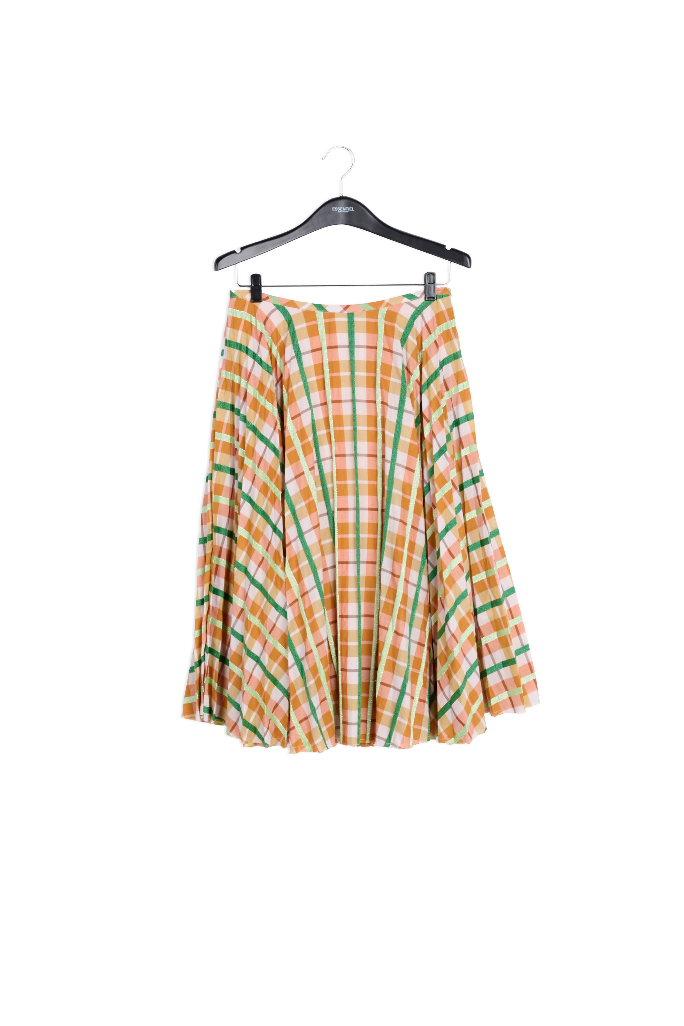 Beige and blue plaid cotton-blend pleated skirt RE—SSENTIEL | Essentiel second hand