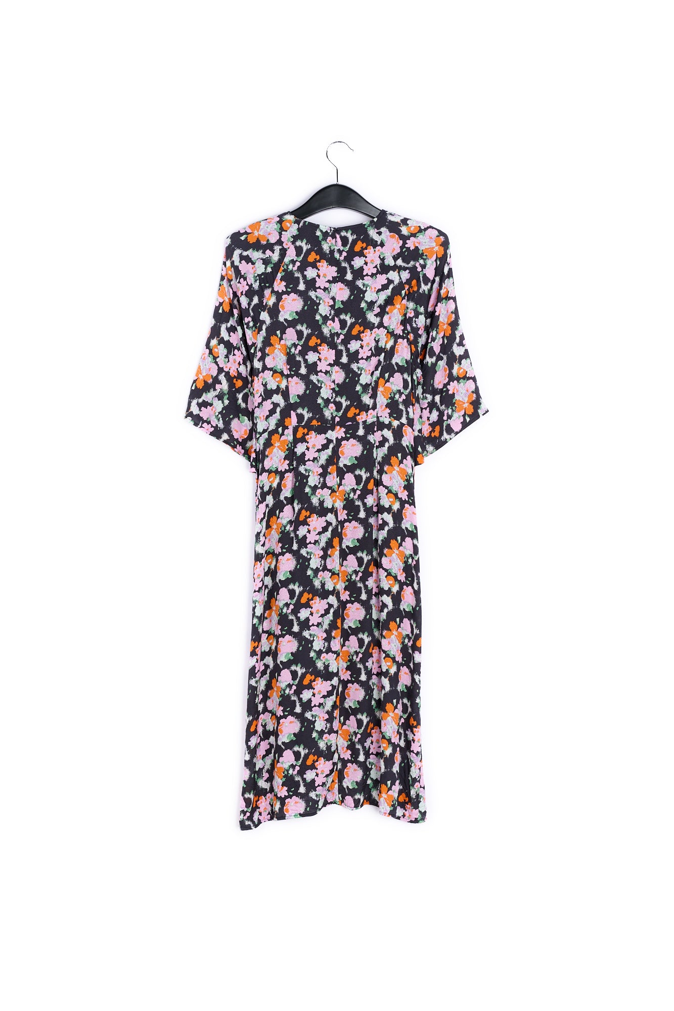 Dark blue midi-length floral print dress RE—SSENTIEL | Essentiel second hand