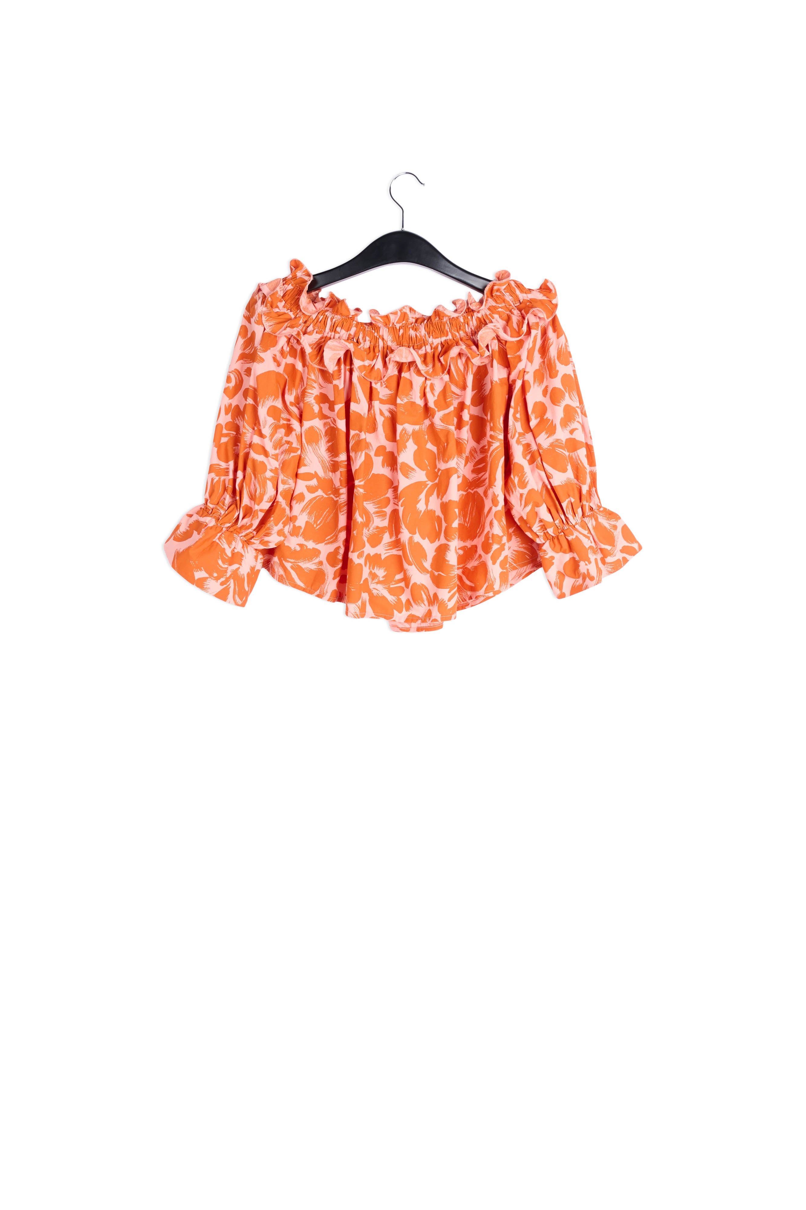 Light pink and orange tropical print off-the-shoulder top RE—SSENTIEL | Essentiel second hand
