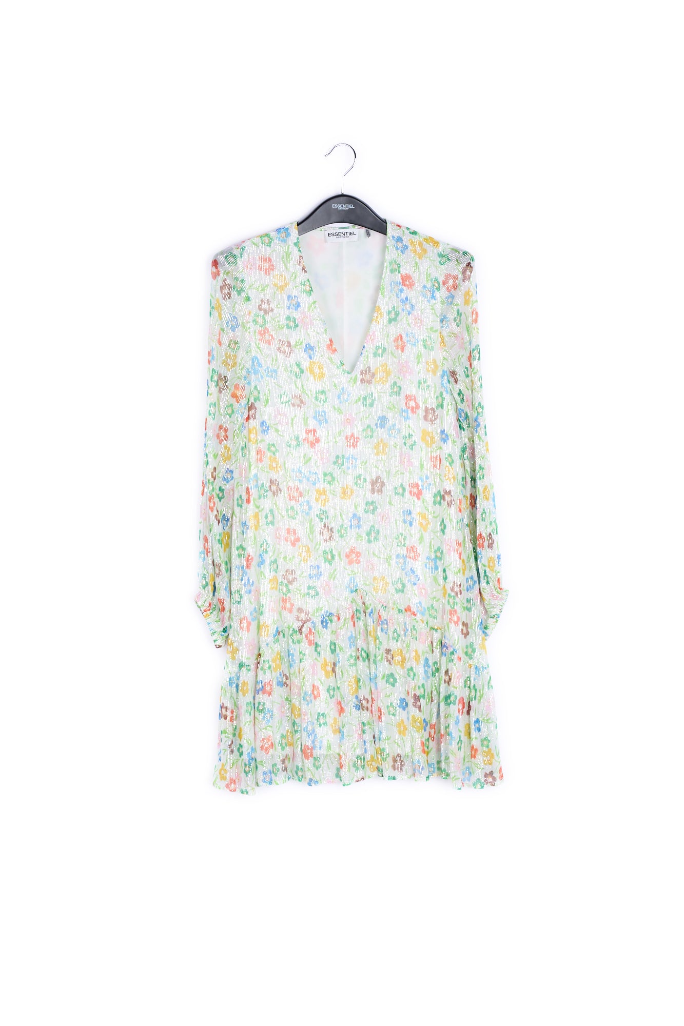 Off-white floral print dress with flared hem RE—SSENTIEL | Essentiel second hand
