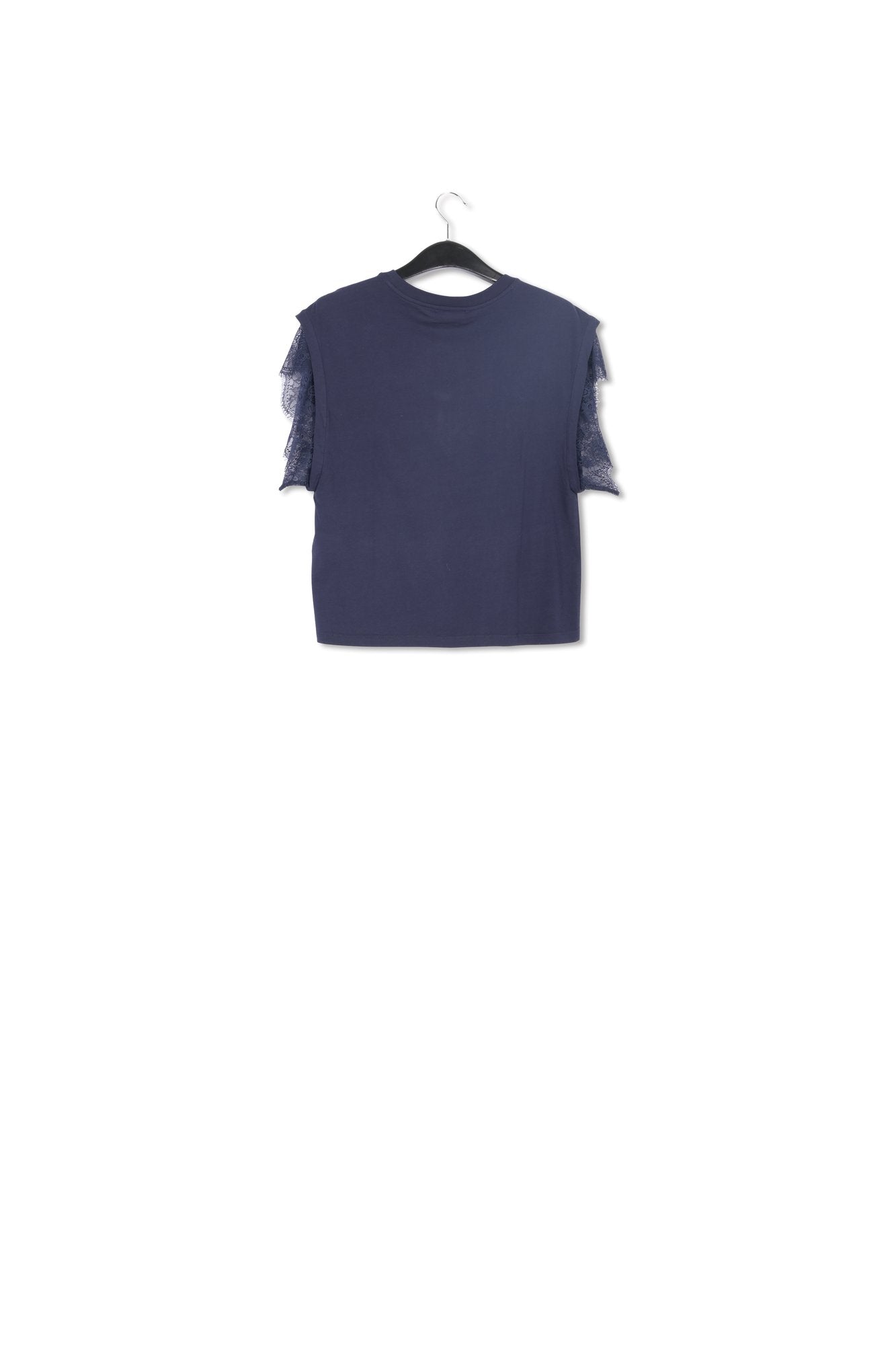 T-shirt en coton bio bleu foncé avec dentelle RE—SSENTIEL | Essentiel second hand