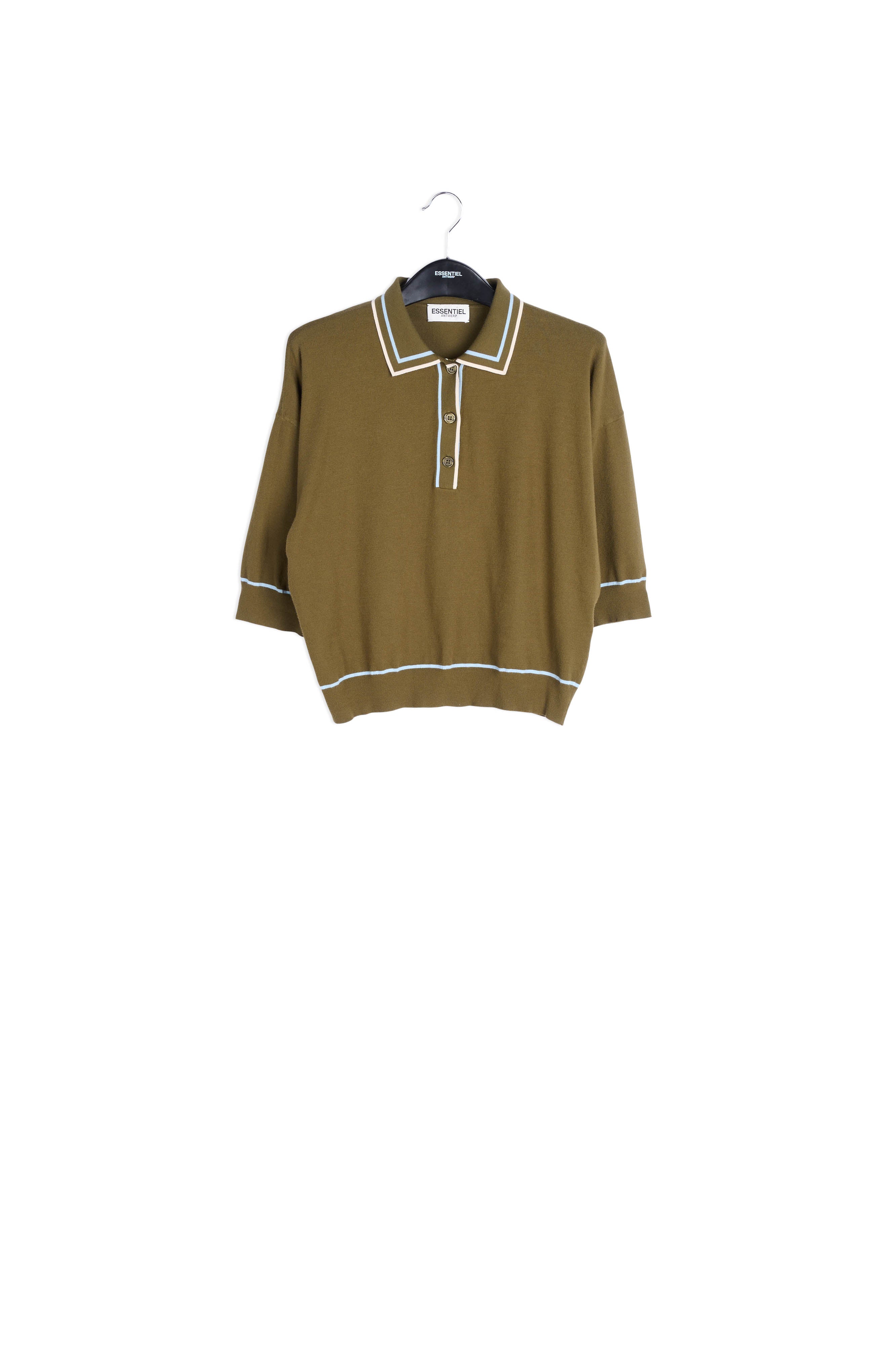 Khaki knitted polo top RE—SSENTIEL | Essentiel second hand