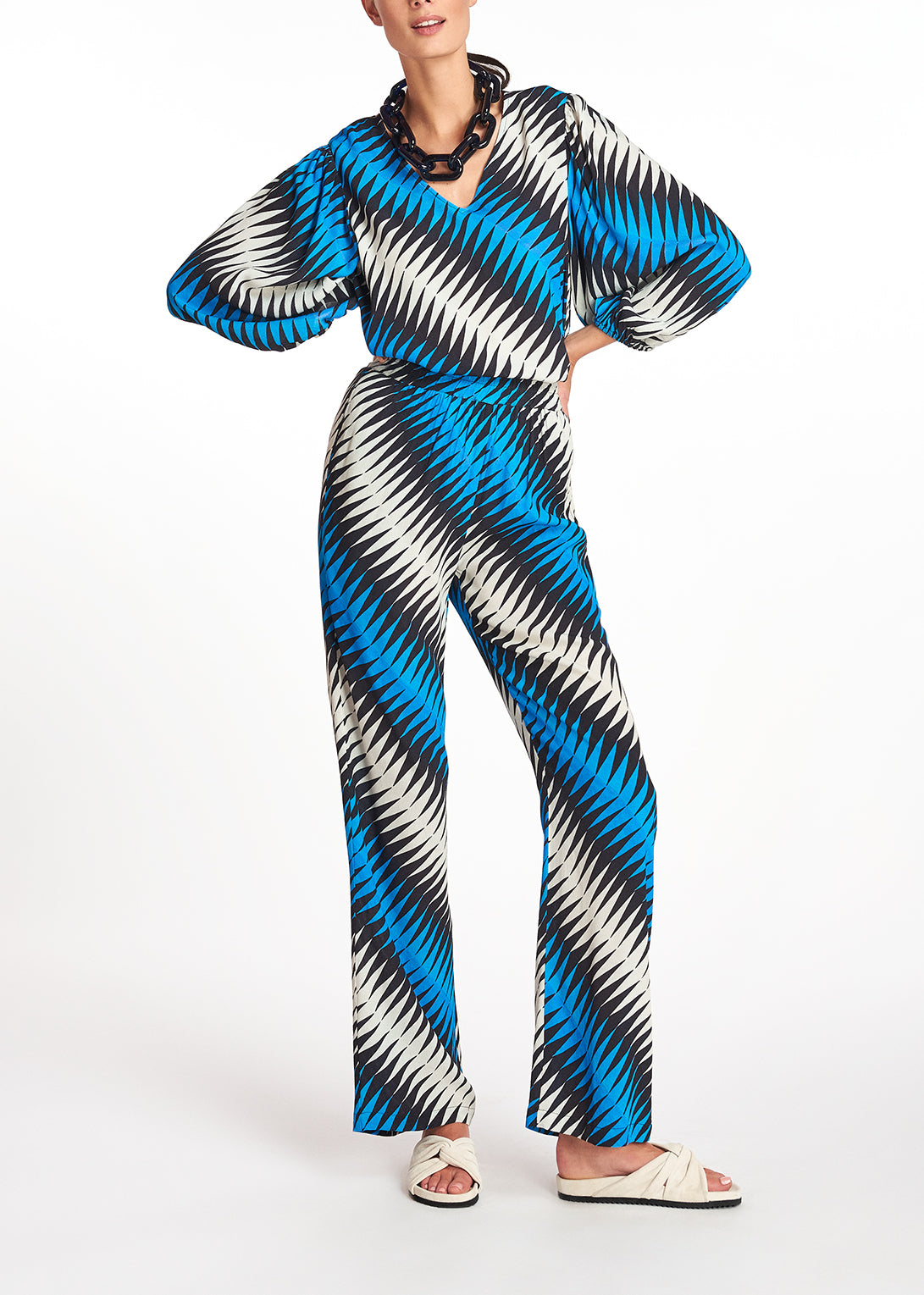 Graphic print top with voluminous sleeves RE—SSENTIEL | Essentiel second hand