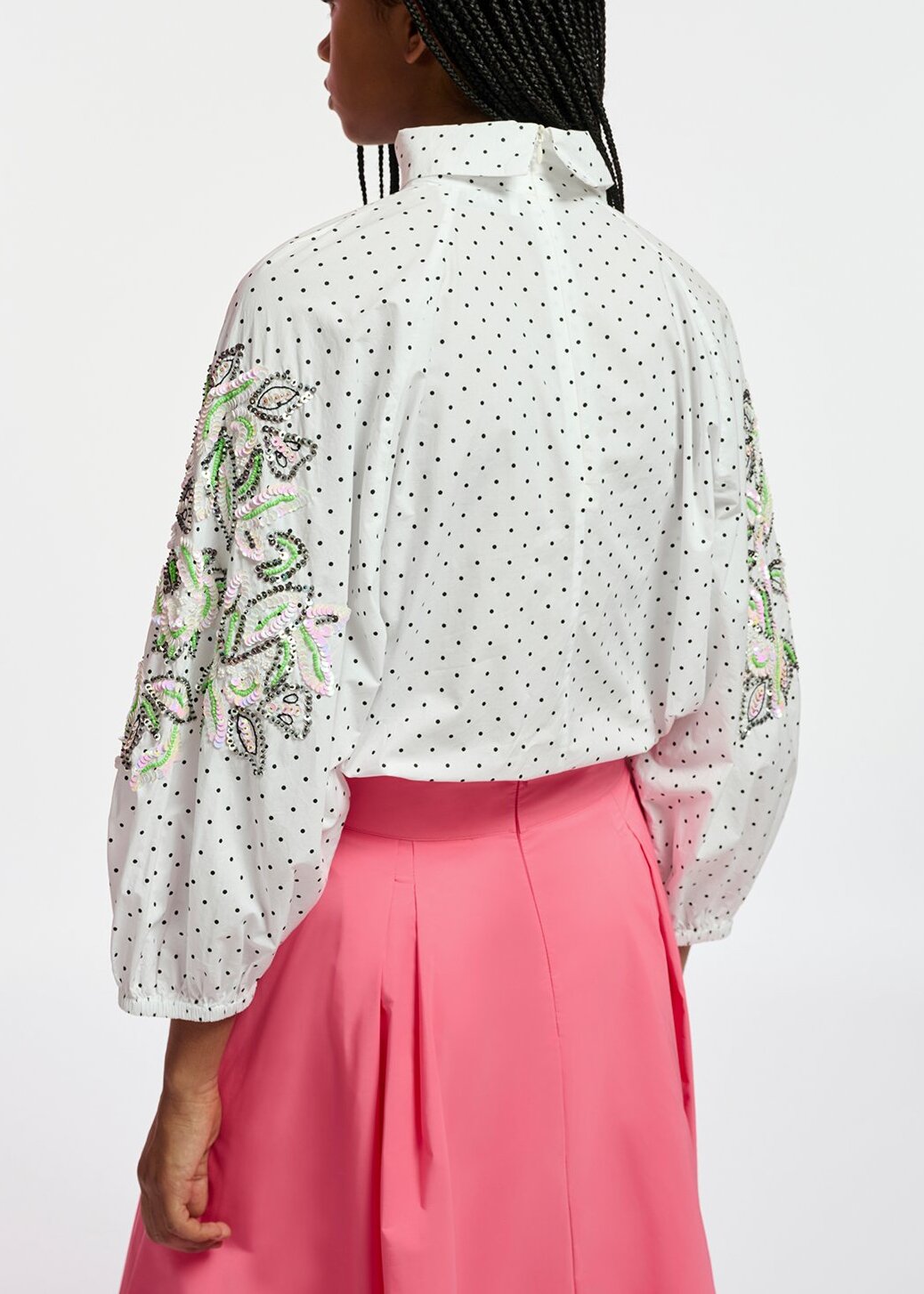 White polka-dotted top with stand-up collar RE—SSENTIEL | Essentiel second hand