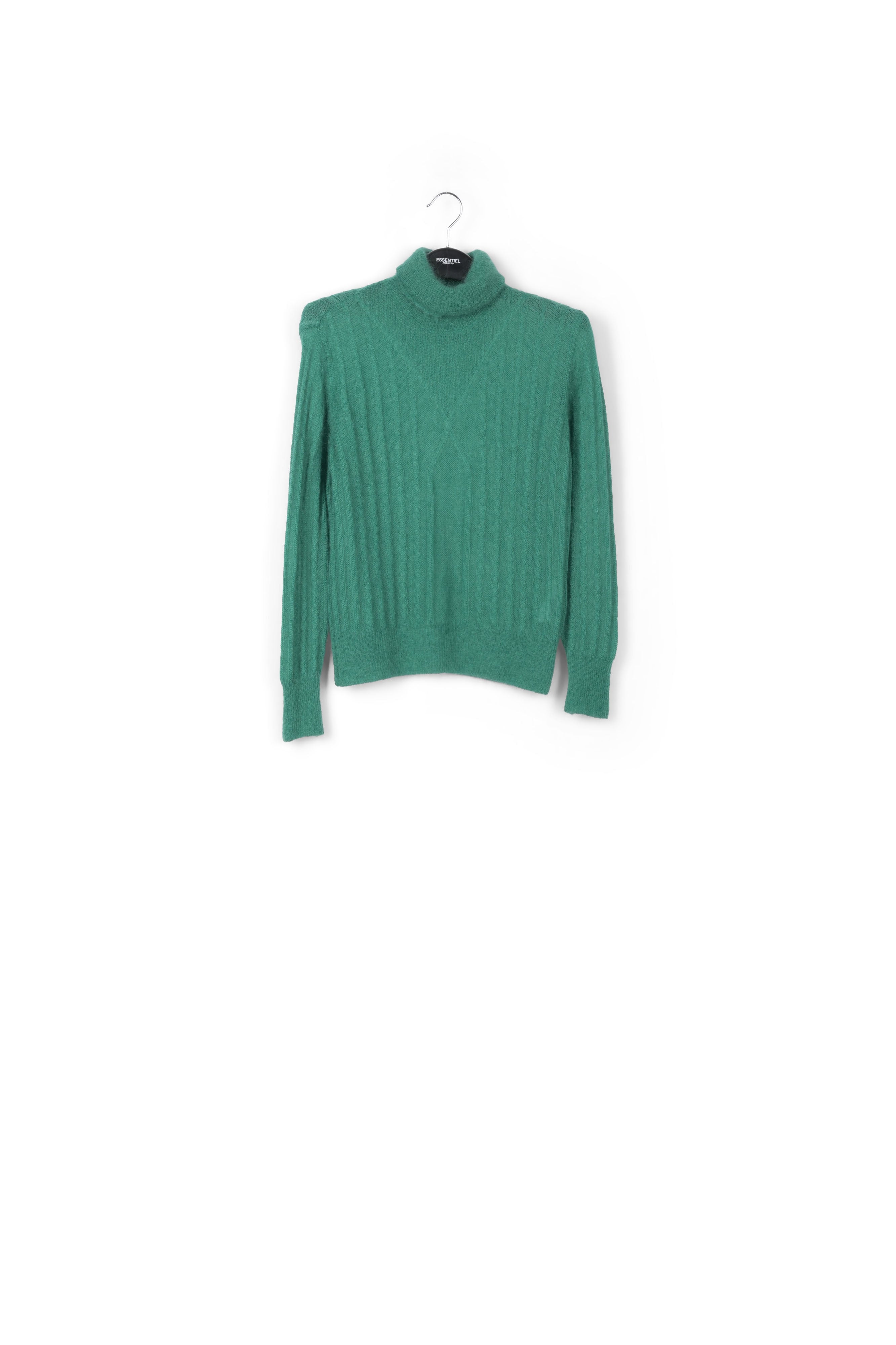 Dark green cable-knitted turtleneck sweater RE—SSENTIEL | Essentiel second hand