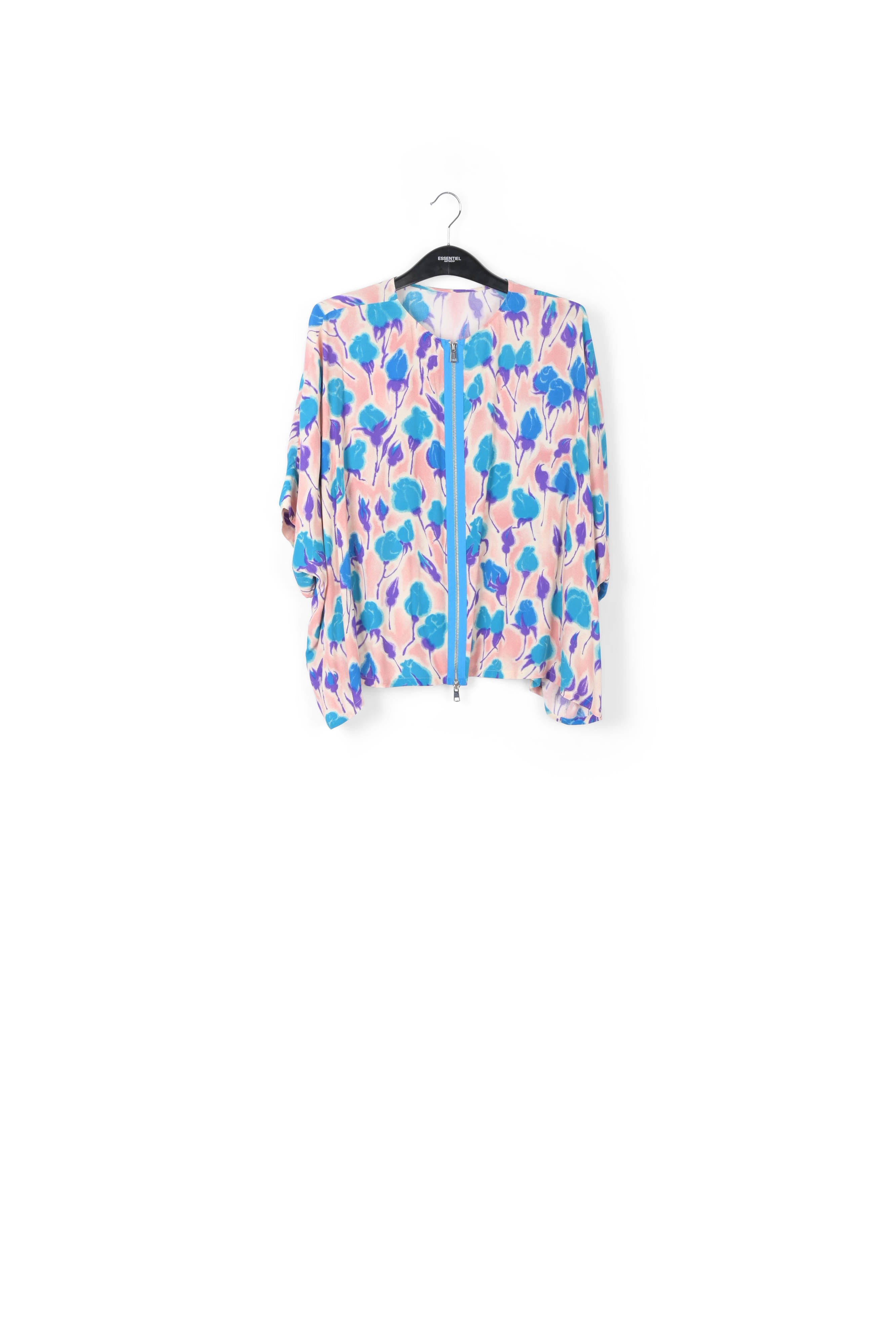 Light pink, blue and purple floral print oversized top RE—SSENTIEL | Essentiel second hand