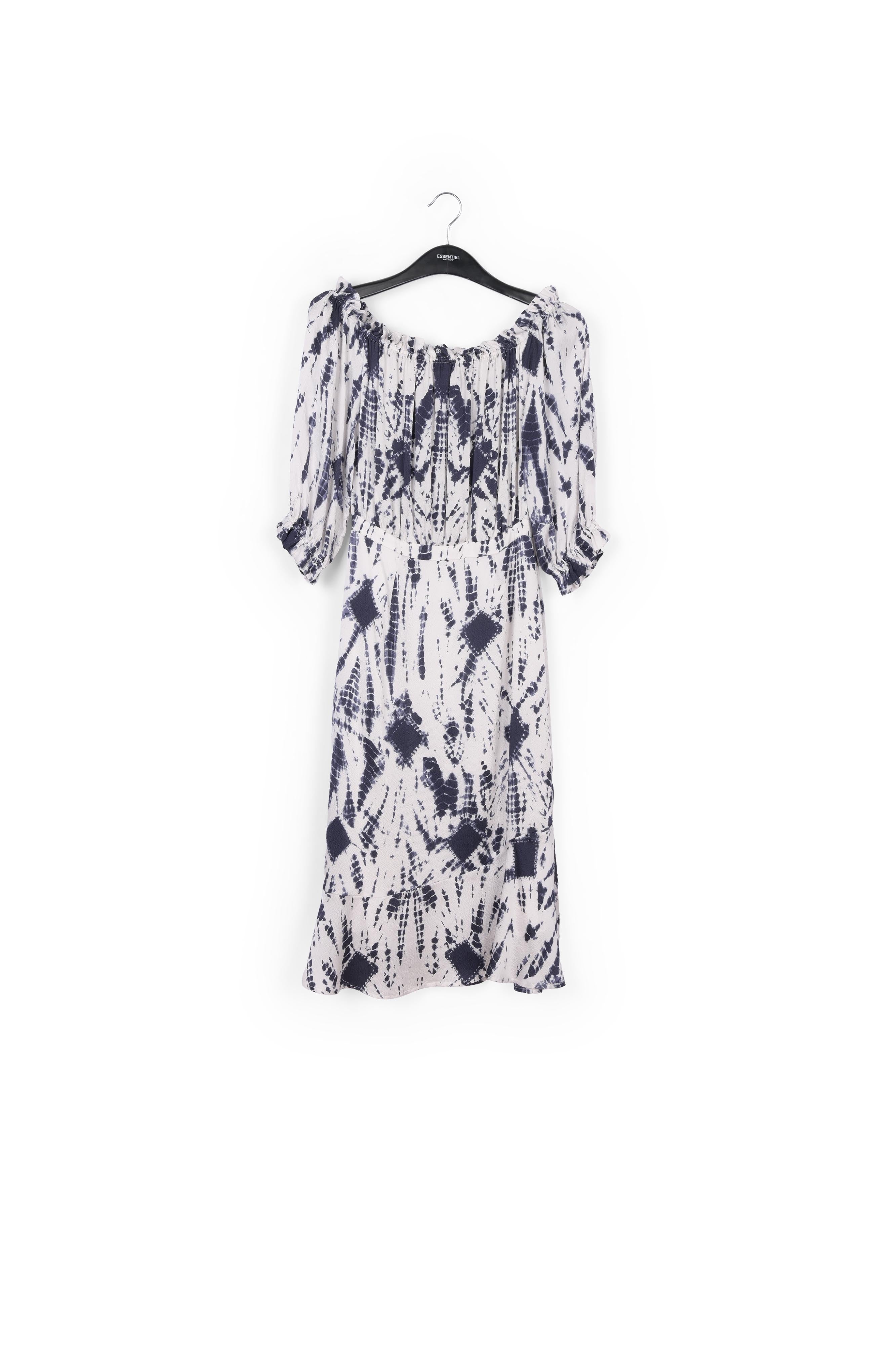Robe en soie tie-dye blanc cassé et bleu foncé RE—SSENTIEL | Essentiel second hand