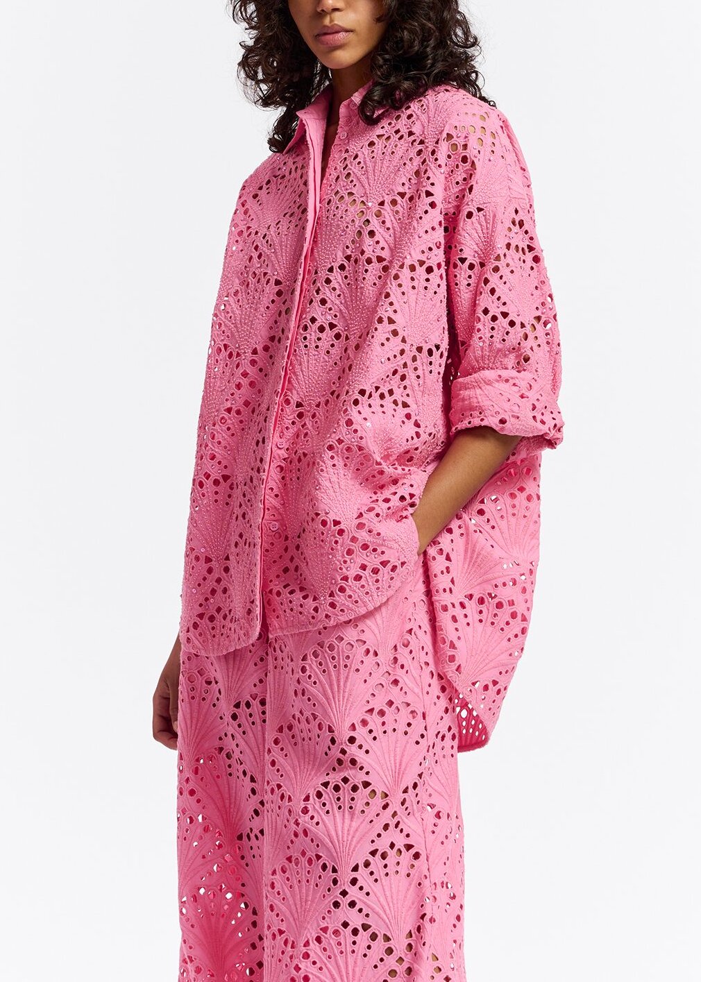 Pink broderie anglaise cotton shirt RE—SSENTIEL | Essentiel second hand