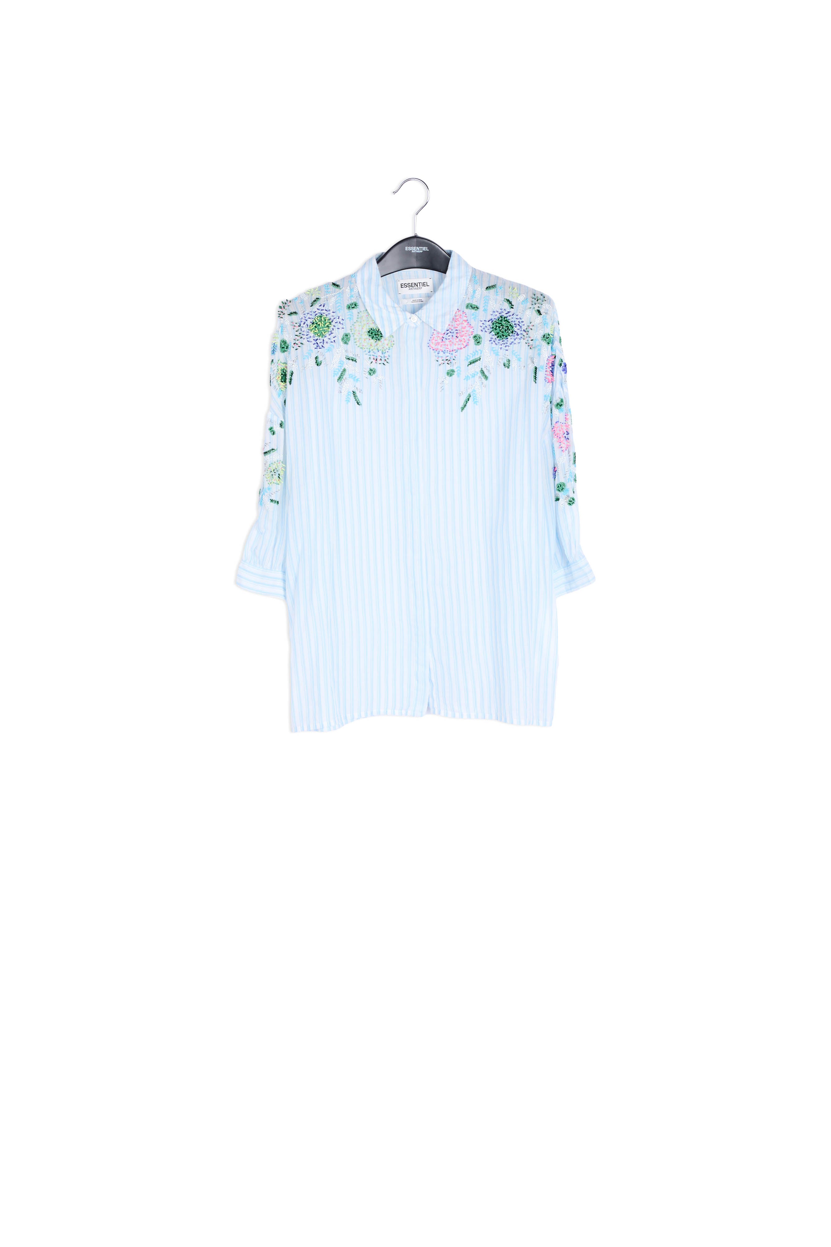Blue and off-white striped beaded cotton shirt RE—SSENTIEL | Essentiel second hand
