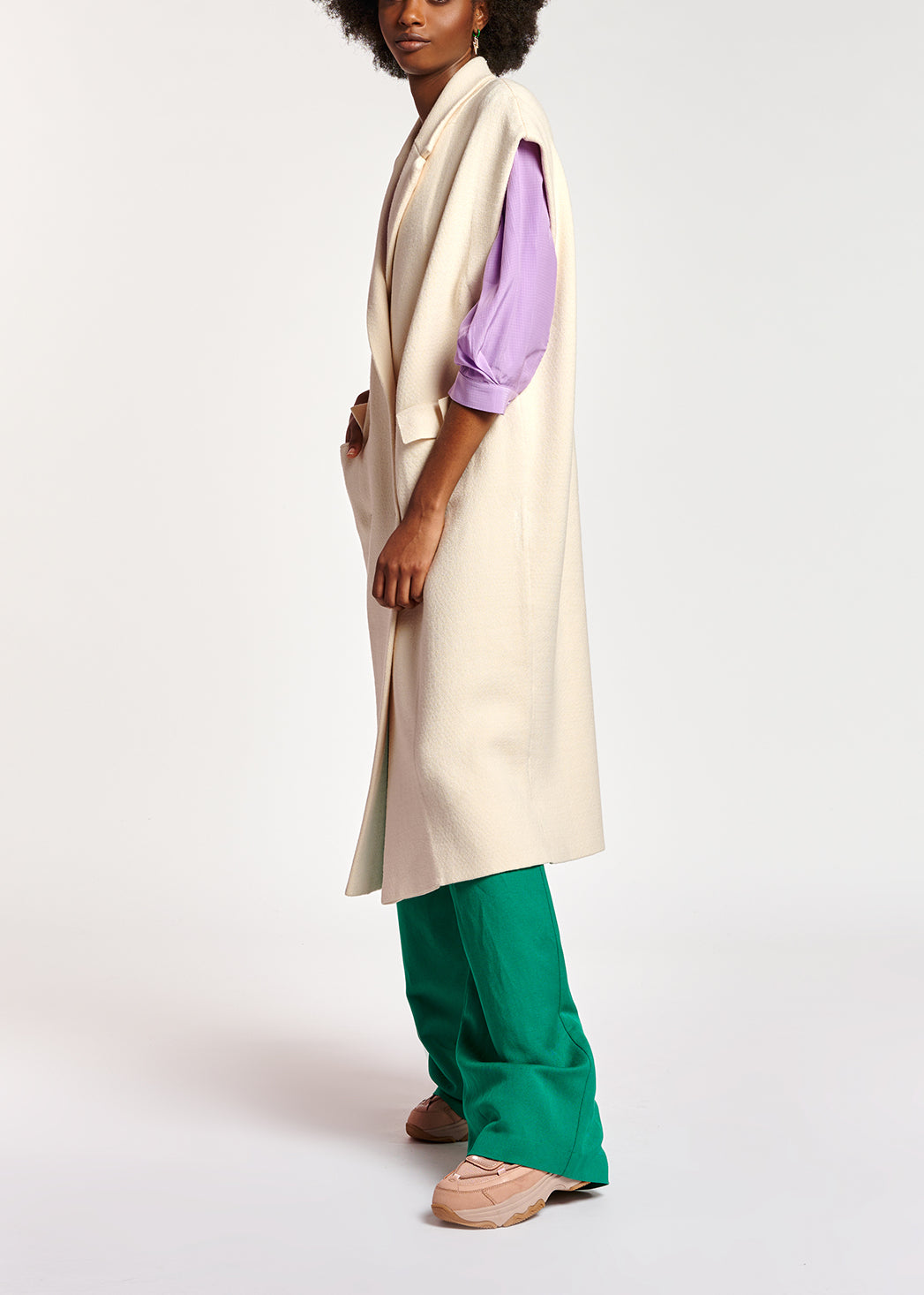 Off-white sleeveless midi-length cardigan RE—SSENTIEL | Essentiel second hand