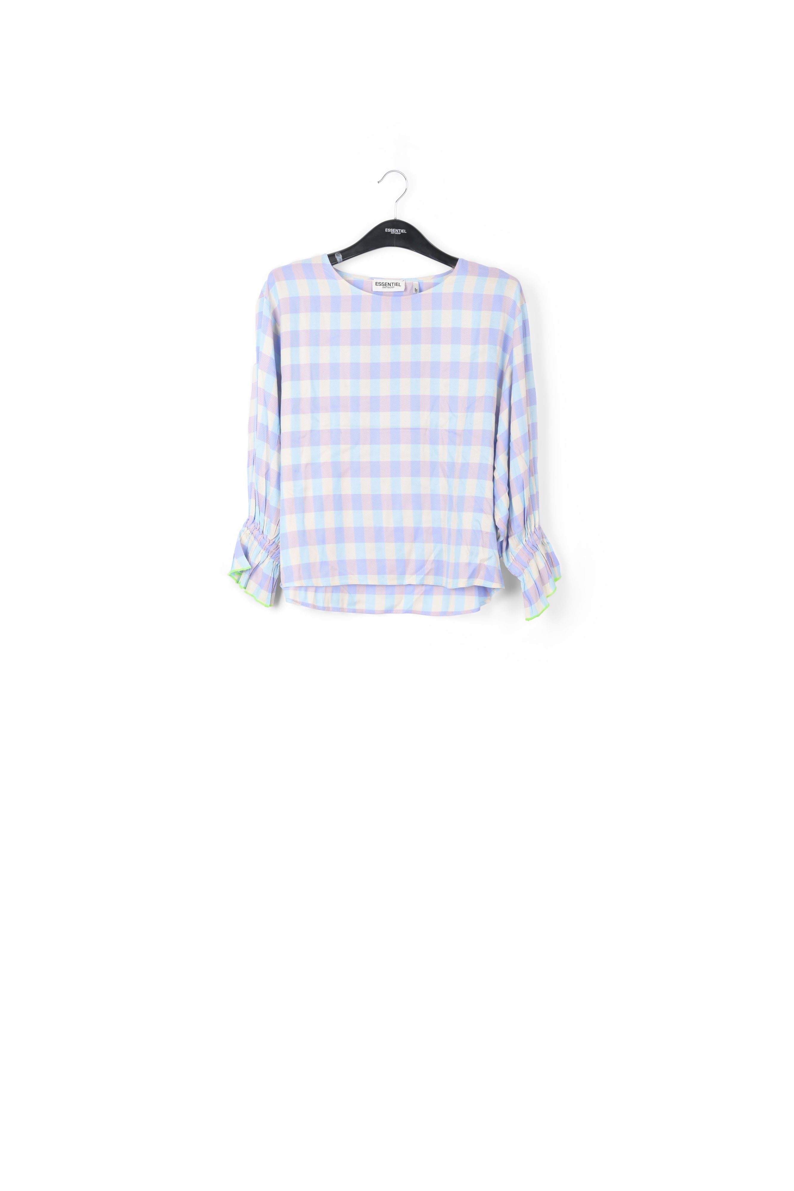 Light blue and purple plaid top with three-quarter sleeves RE—SSENTIEL | Essentiel second hand