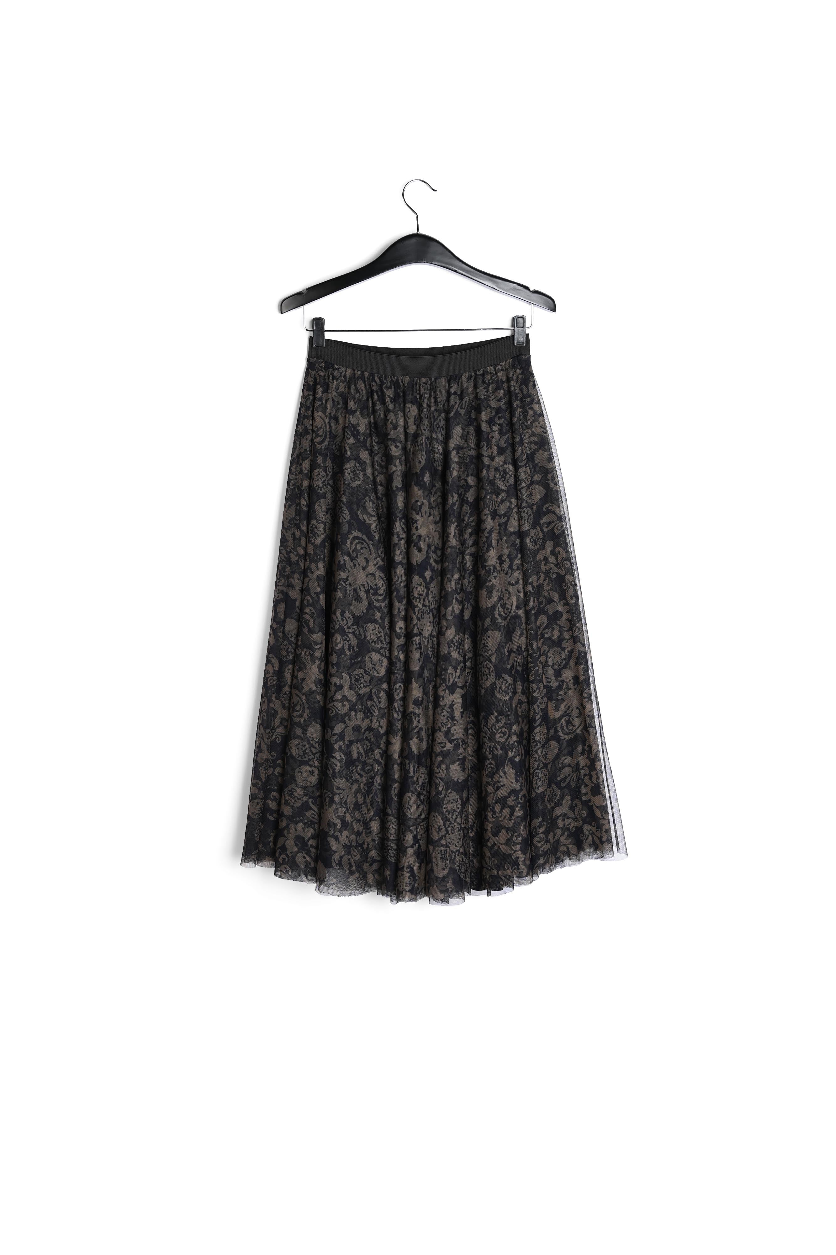 Black and khaki green brocade-print tulle midi skirt RE—SSENTIEL | Essentiel second hand