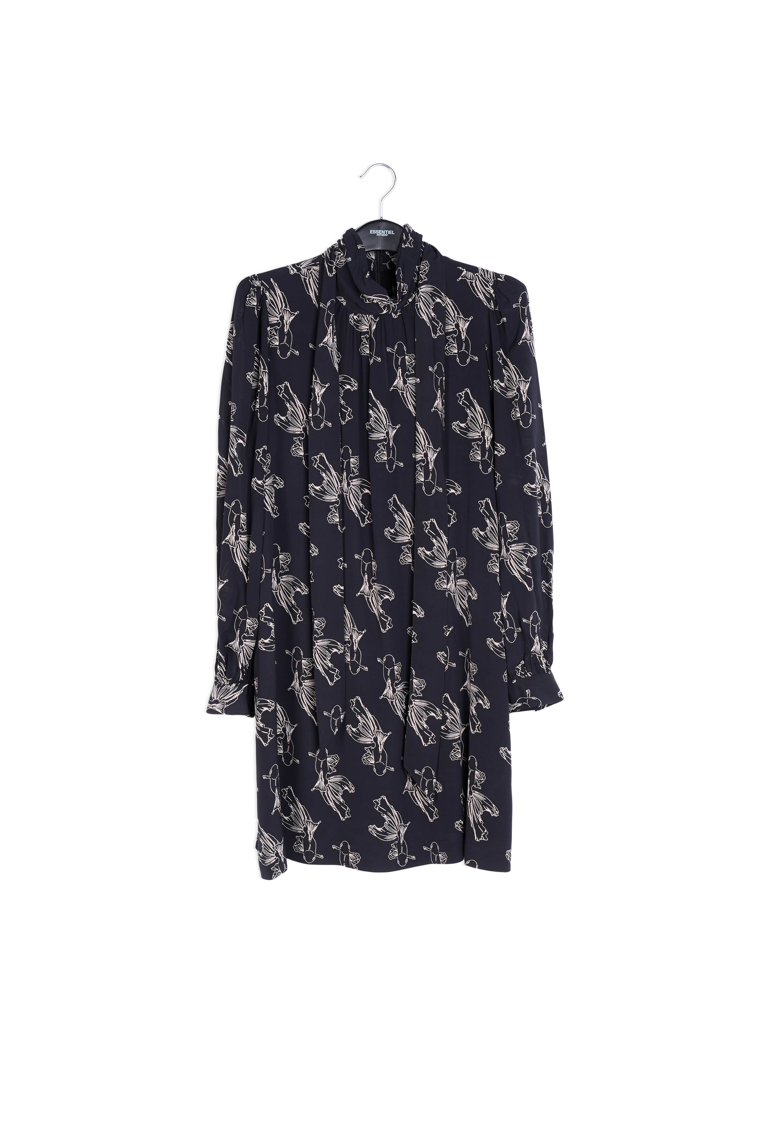 Black graphic print mini dress RE—SSENTIEL | Essentiel second hand