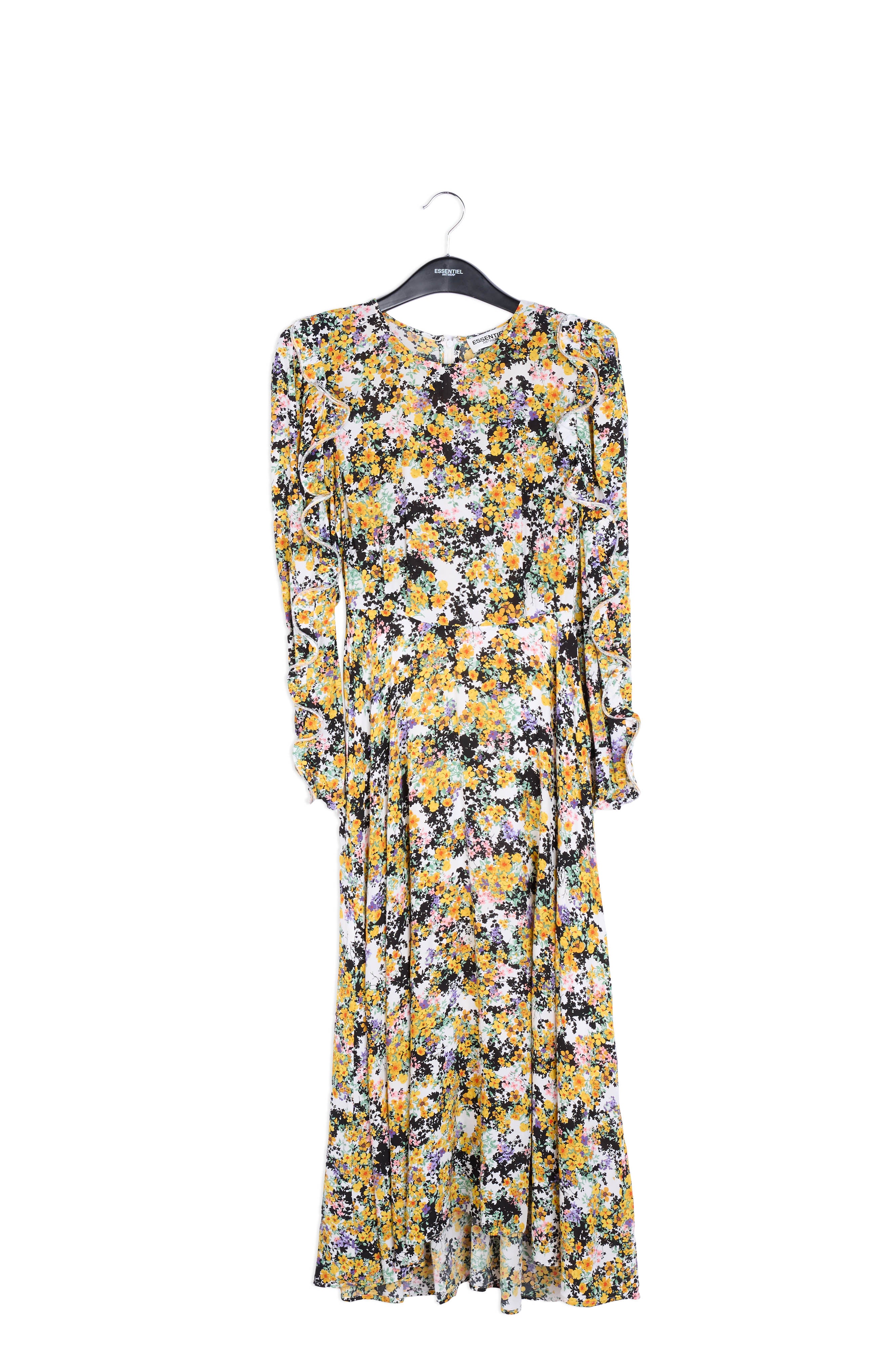 Gebroken witte maxi-jurk met bloemen en ruches RE—SSENTIEL | Essentiel second hand