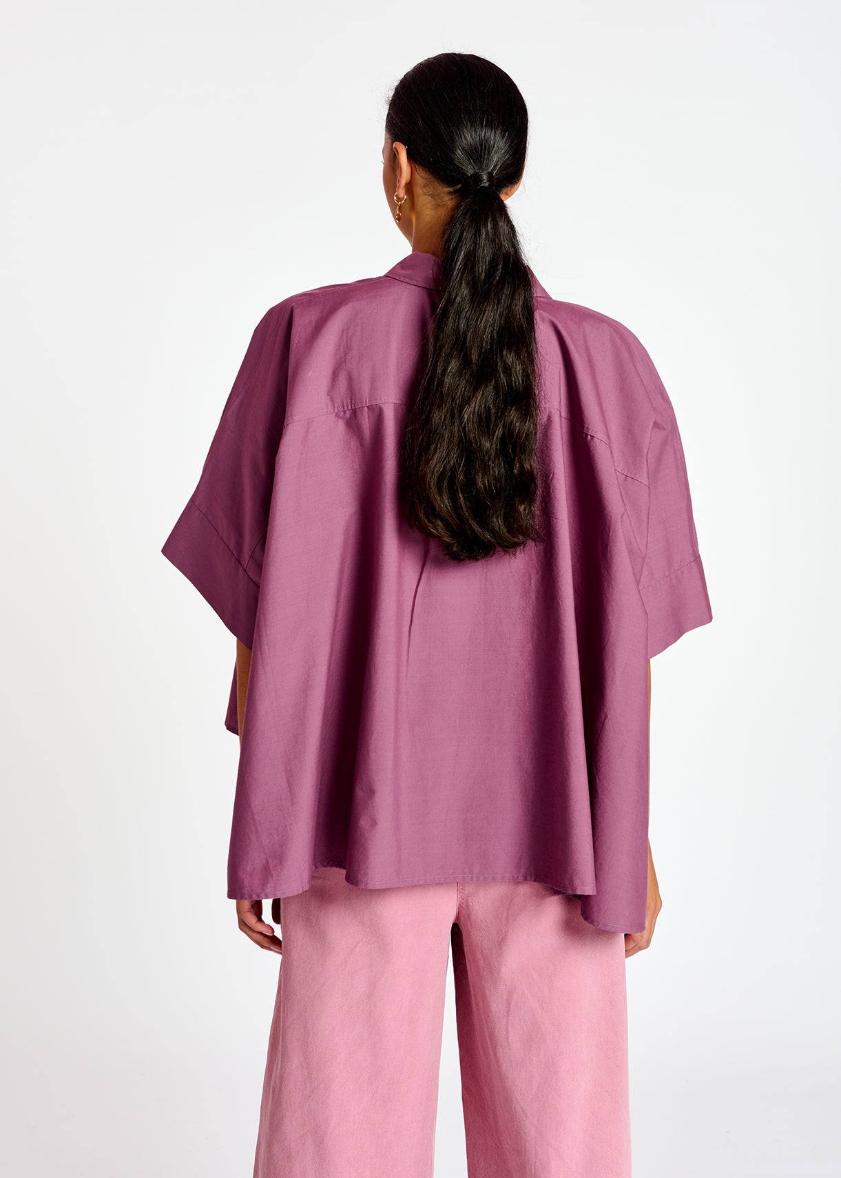 Purple oversized cotton-poplin buttoned shirt RE—SSENTIEL | Essentiel second hand