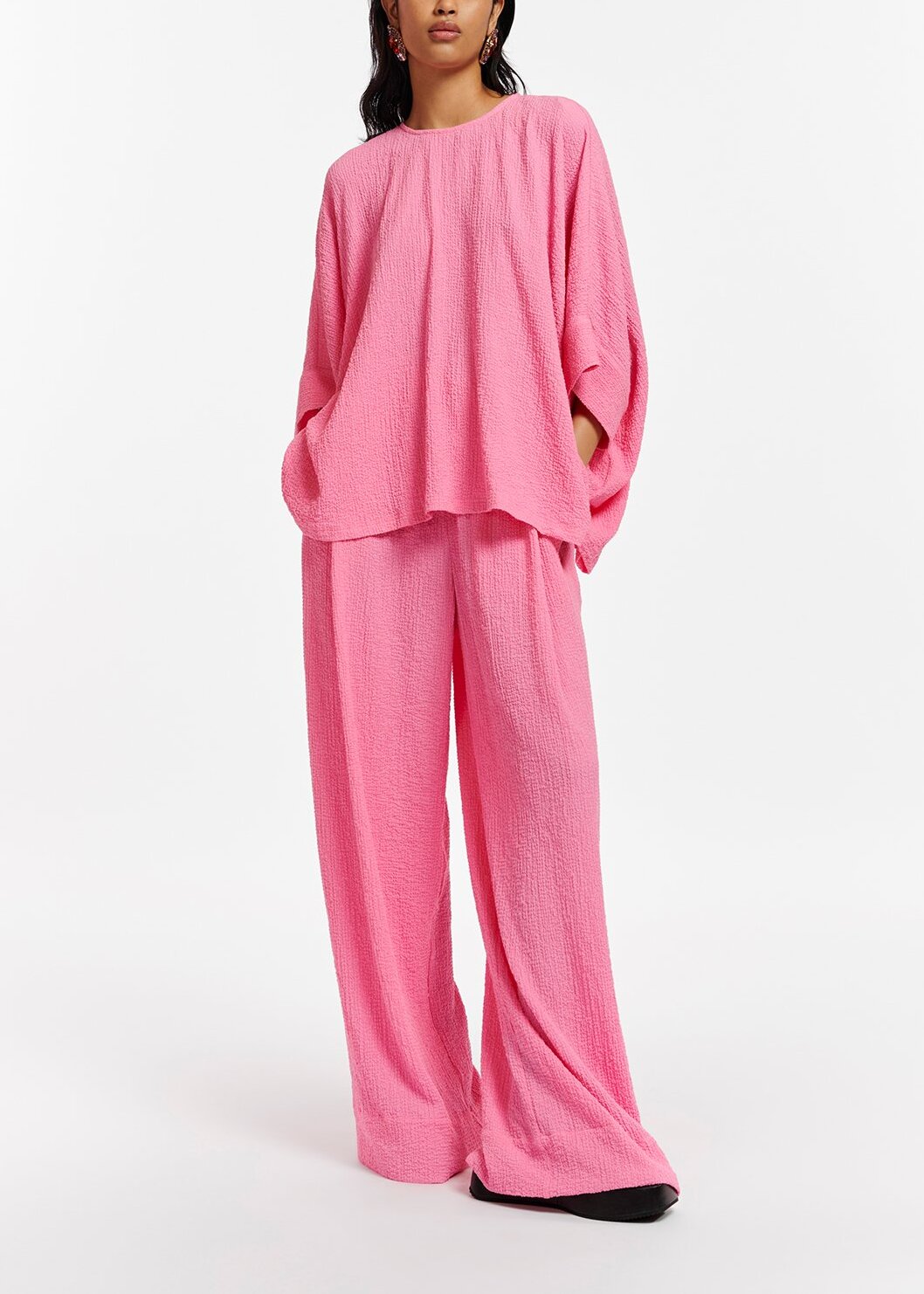 Pink oversized seersucker top RE—SSENTIEL | Essentiel second hand