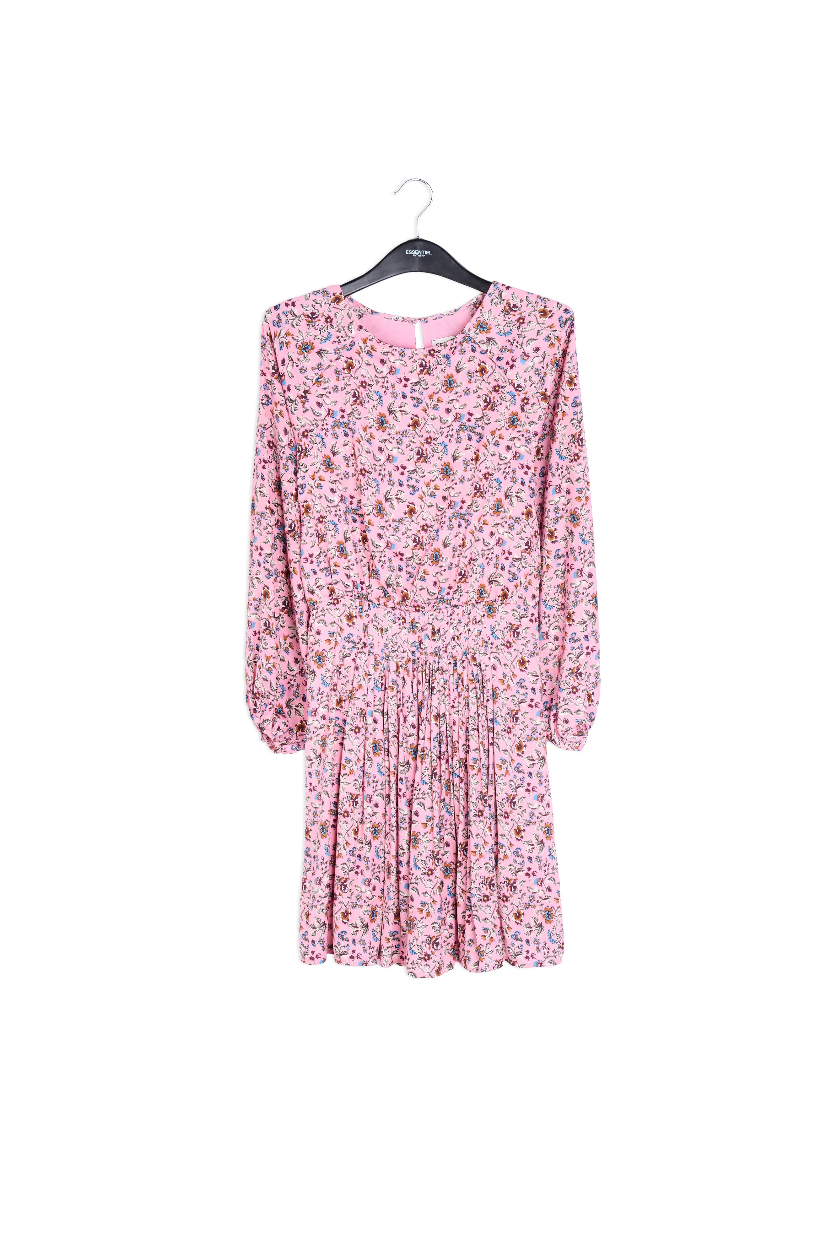 Roze gebloemde mini jurk met lange mouwen RE—SSENTIEL | Essentiel second hand
