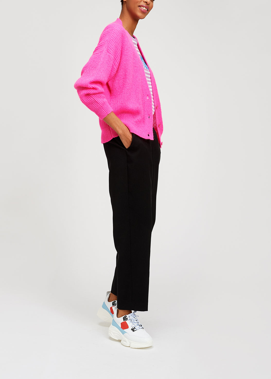 Knitted ribbed cardigan in fuchsia with mohair RE—SSENTIEL | Essentiel second hand