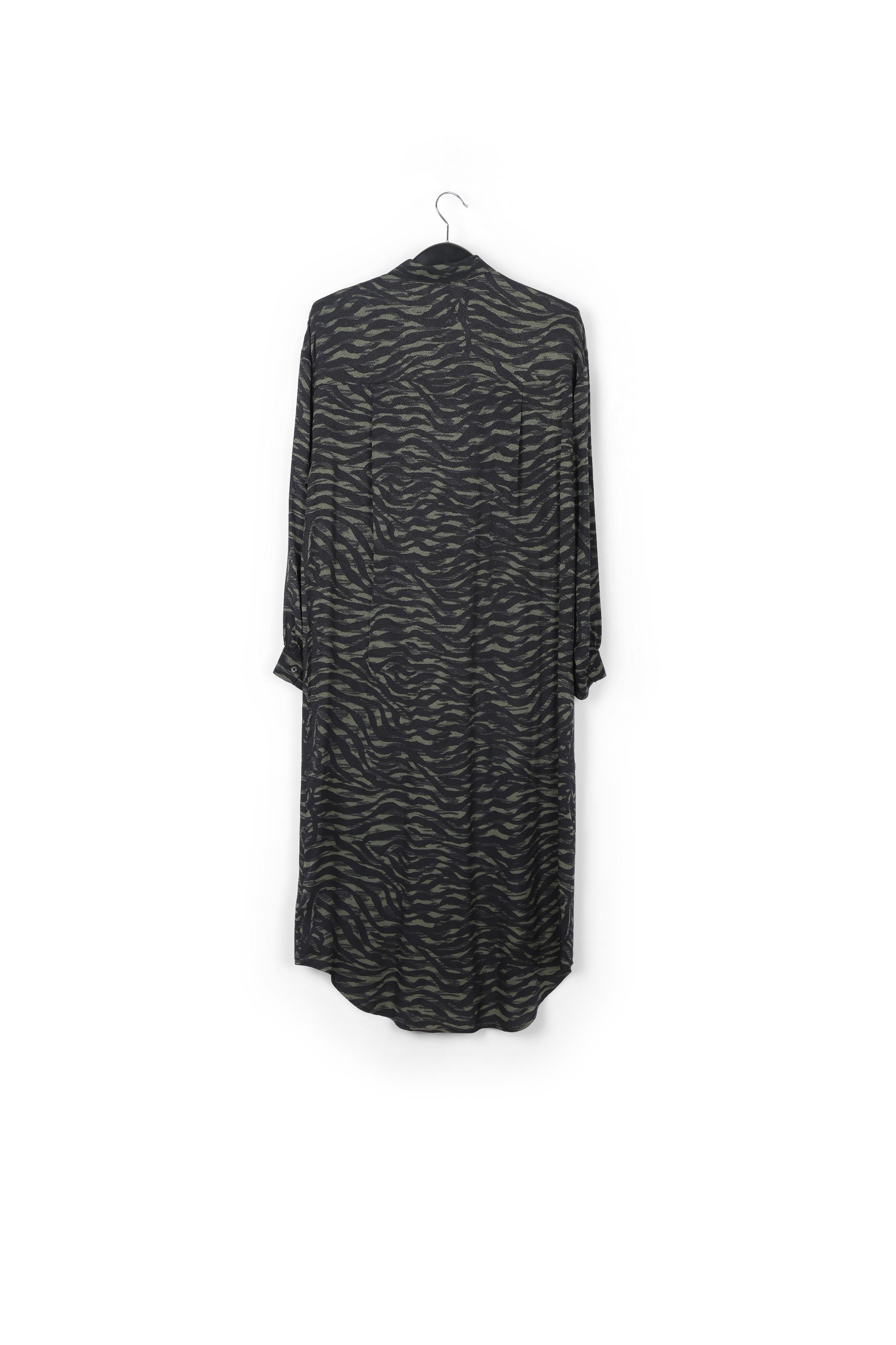 Robe chemise midi à imprimé zèbre vert et noir RE—SSENTIEL | Essentiel second hand