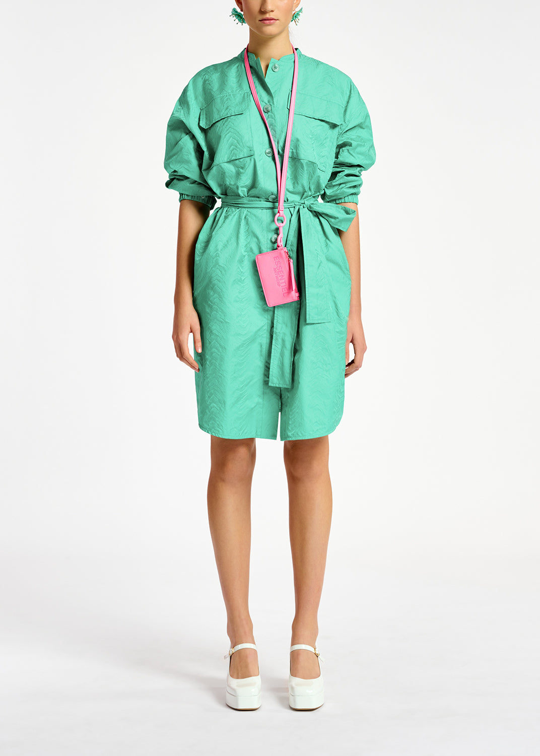 Turquoise jacquard shirt dress RE—SSENTIEL | Essentiel second hand