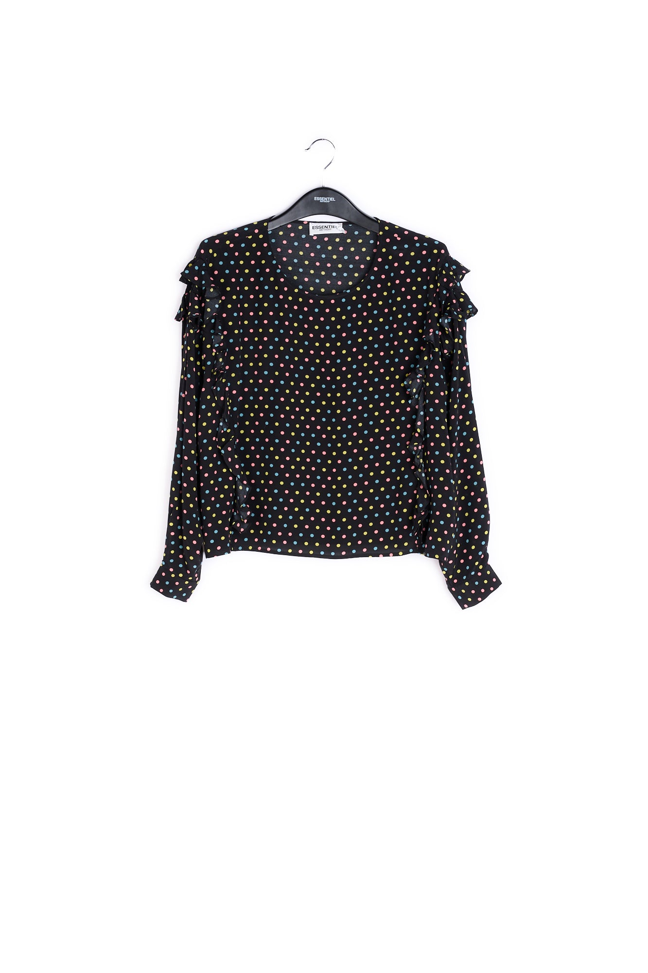 Black polka-dot top with ruffles RE—SSENTIEL | Essentiel second hand