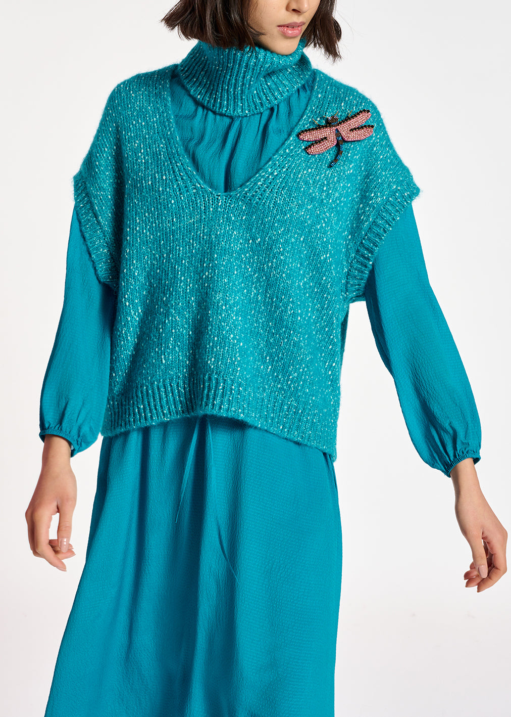 Pull sans manches bleu mêlé avec col amovible RE—SSENTIEL | Essentiel second hand