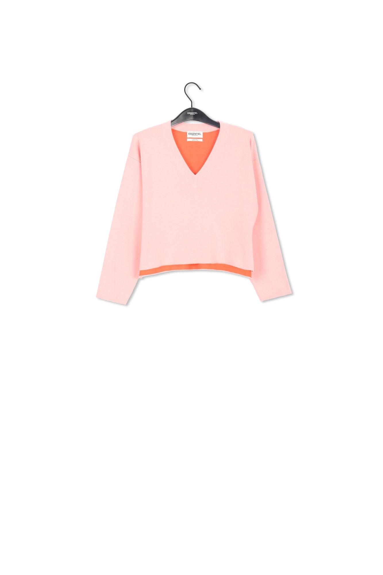 Light pink v-neck sweater with orange contrast RE—SSENTIEL | Essentiel second hand