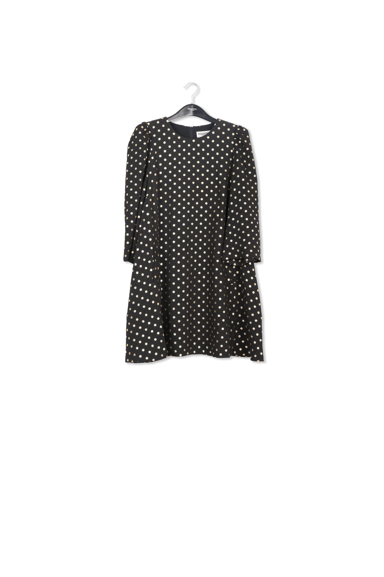 Black and gold polka-dot mini dress with trumpet sleeves RE—SSENTIEL | Essentiel second hand