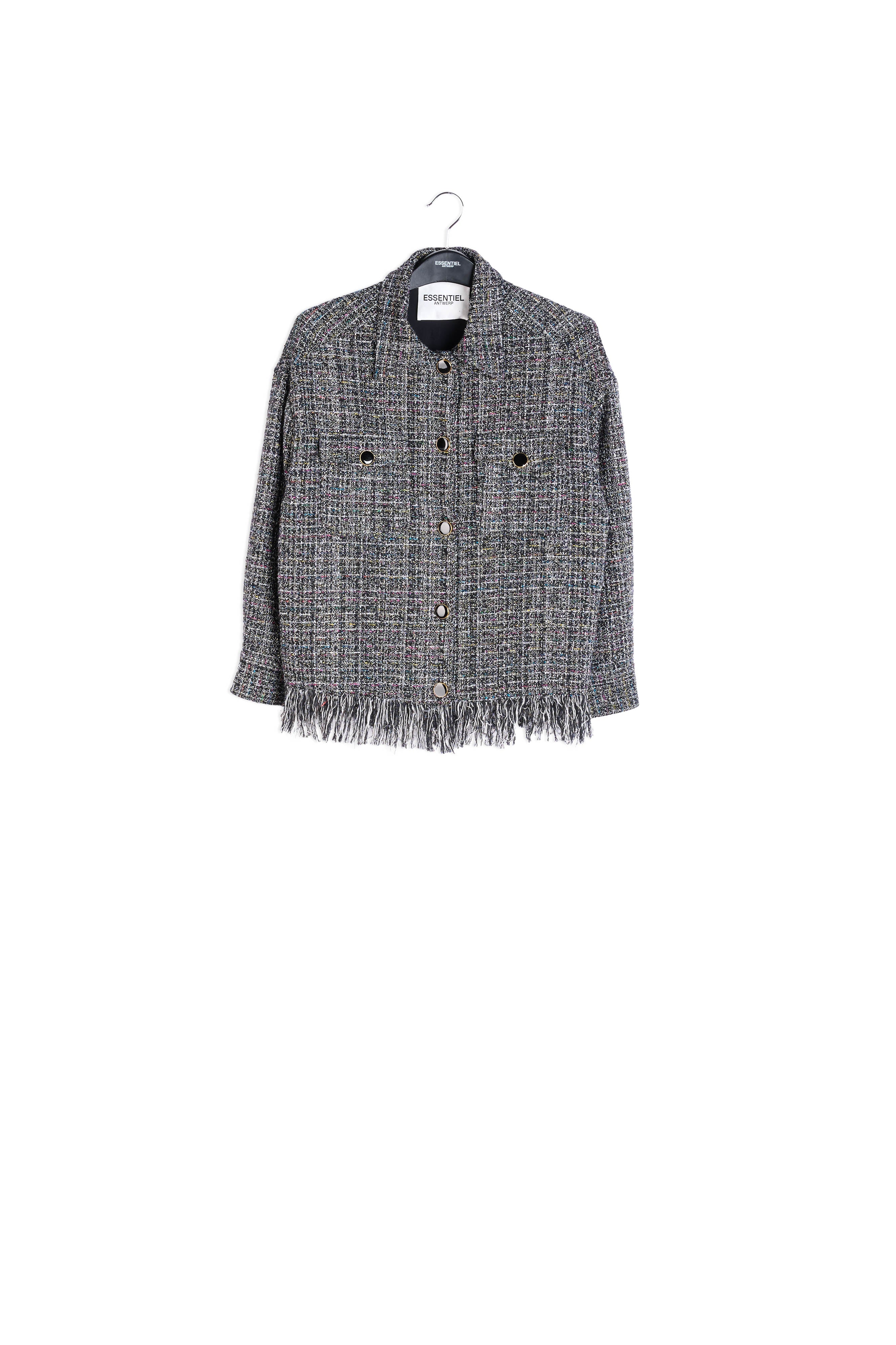 Black check jacket with fringed hem RE—SSENTIEL | Essentiel second hand