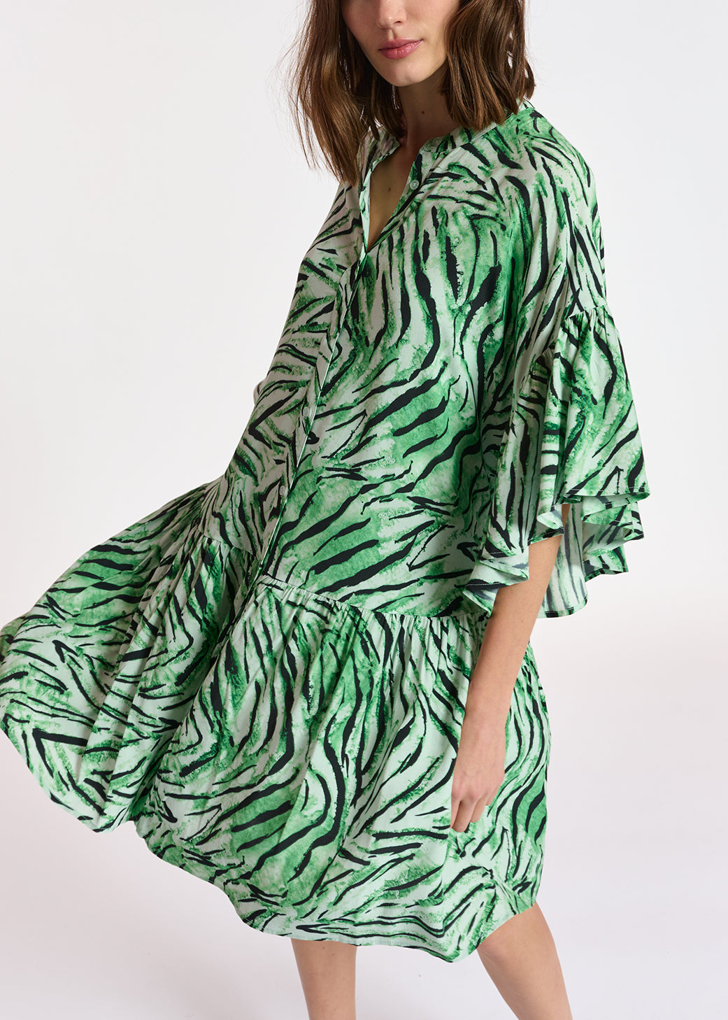 Mint green mini dress with tiger print RE—SSENTIEL | Essentiel second hand