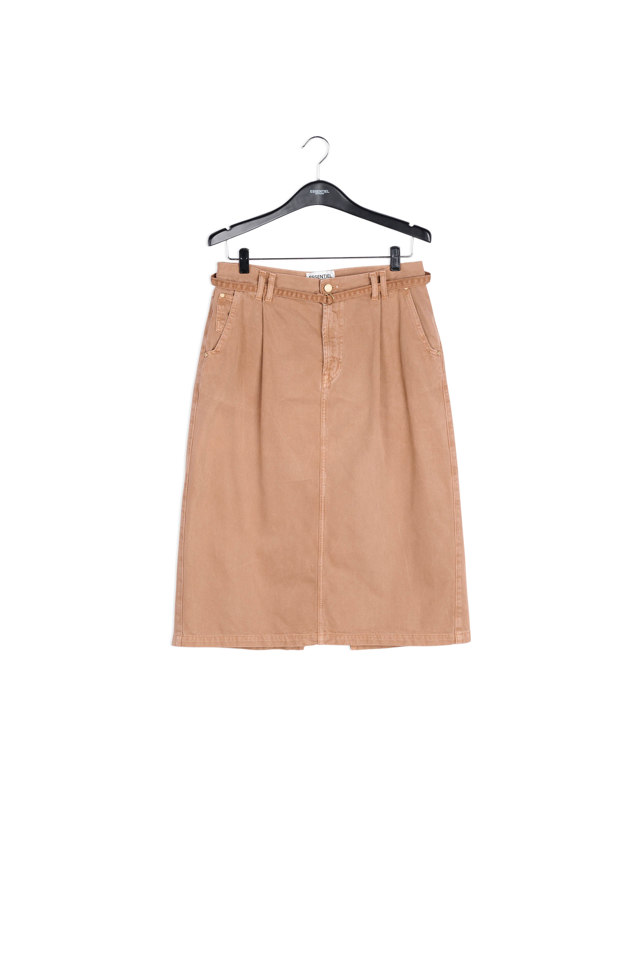 Brown high-waisted denim a-line skirt RE—SSENTIEL | Essentiel second hand