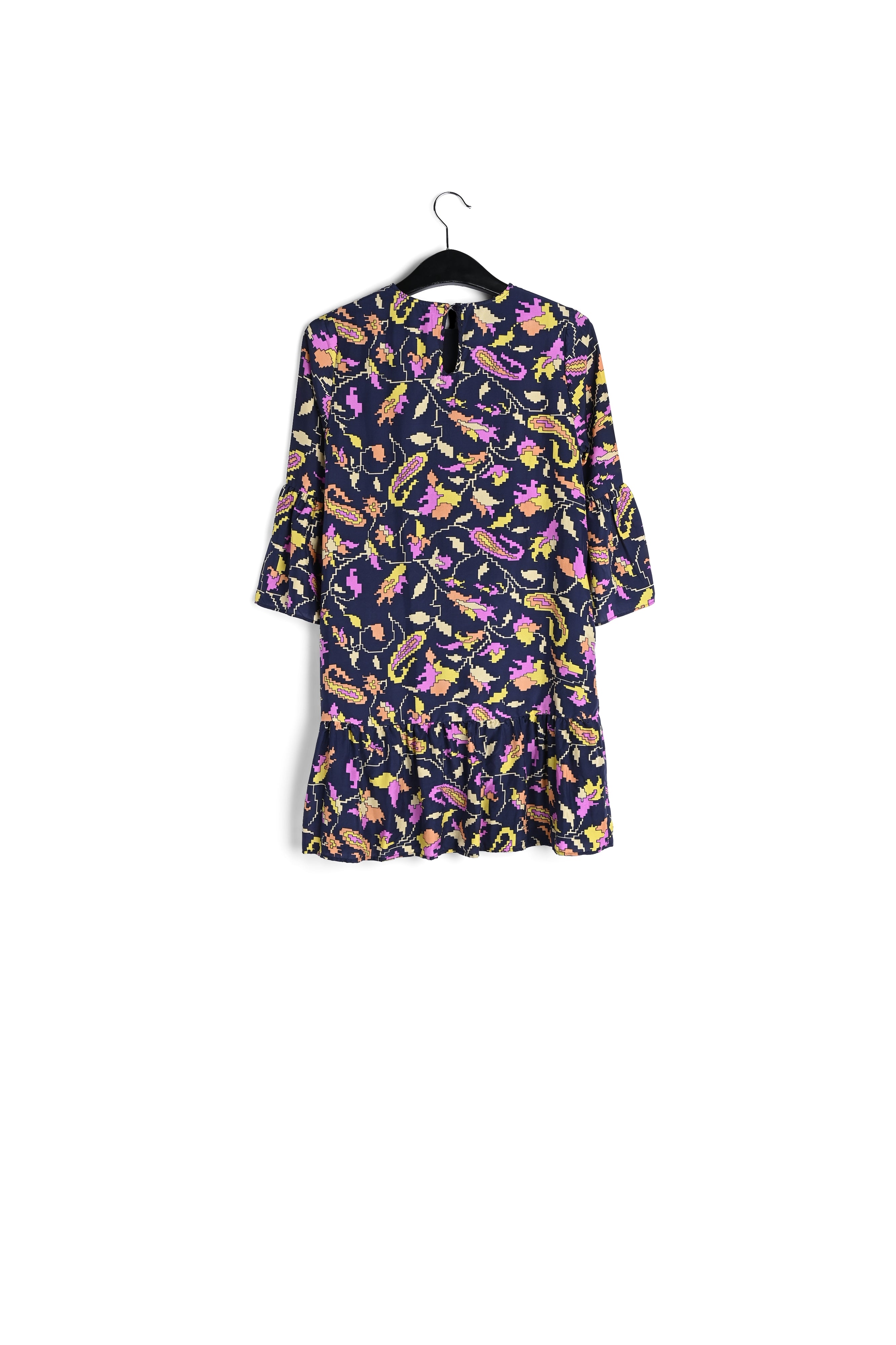 Bruine zijden gebloemde mini-jurk RE—SSENTIEL | Essentiel second hand