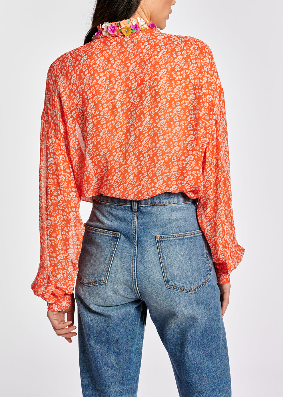 Orange floral-print shirt with sequin collar RE—SSENTIEL | Essentiel second hand