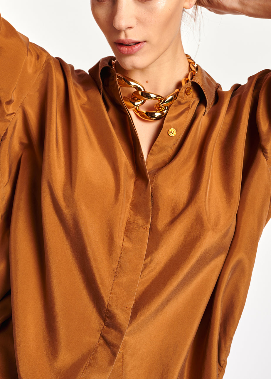 Camel loose-fit silk shirt RE—SSENTIEL | Essentiel second hand