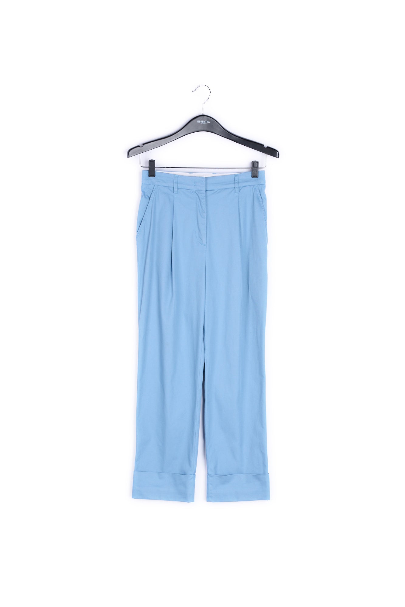 Light blue cotton-blend straight-leg pants RE—SSENTIEL | Essentiel second hand