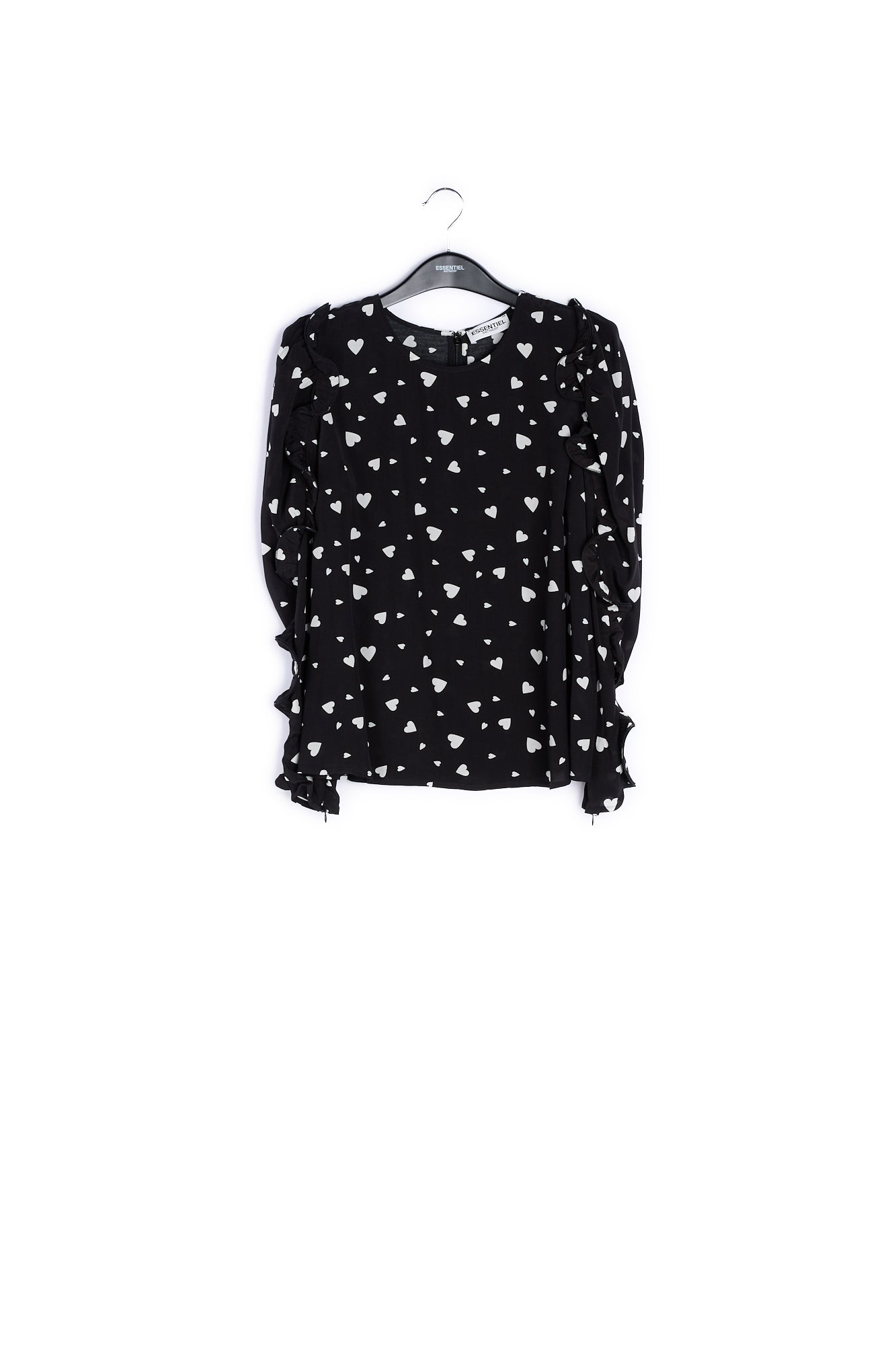 Black heart-print top with ruffled sleeves RE—SSENTIEL | Essentiel second hand