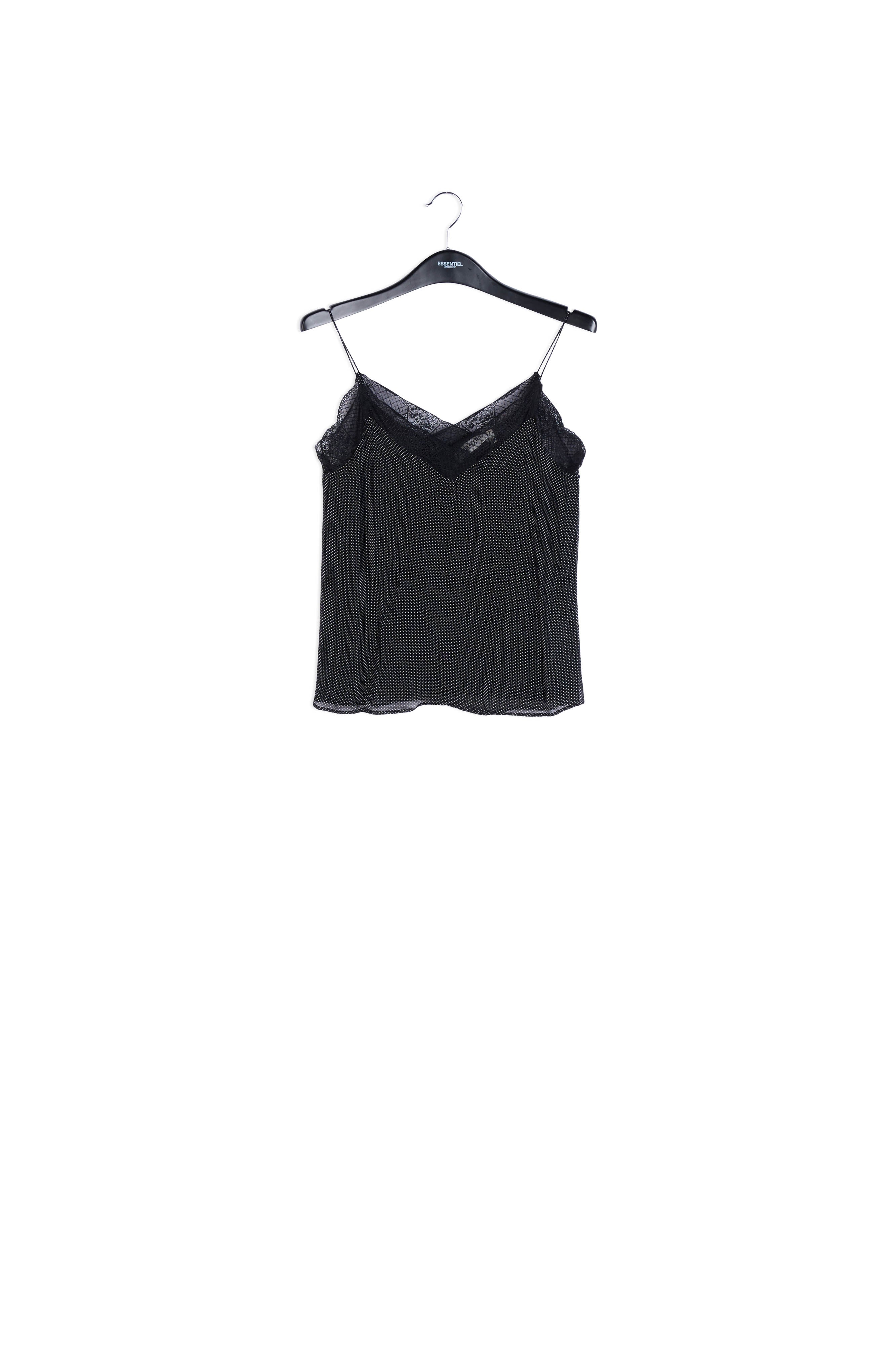 Black lace-trimmed polka dot slip top RE—SSENTIEL | Essentiel second hand