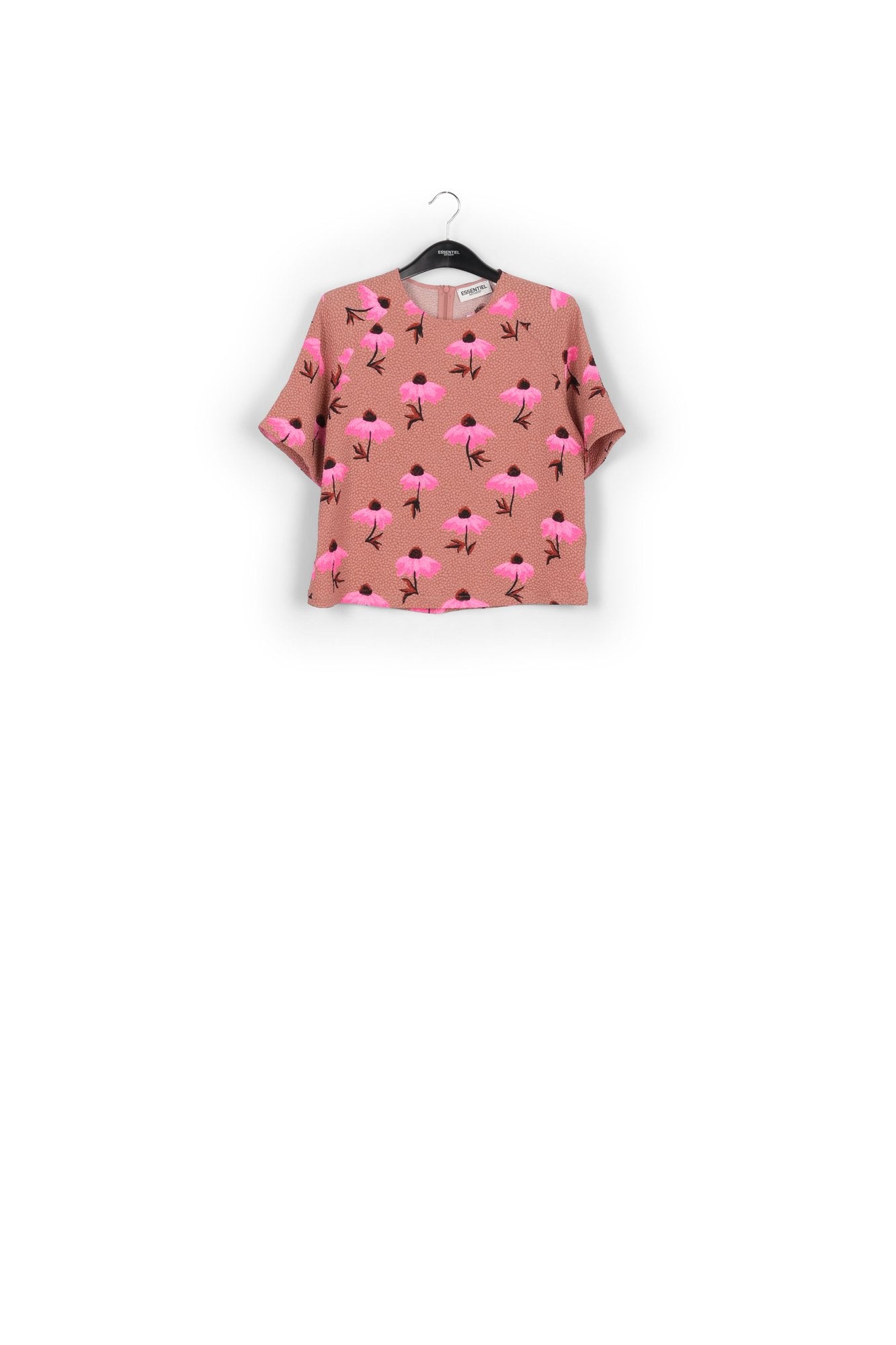 Vintage pink oversized top with floral print RE—SSENTIEL | Essentiel second hand