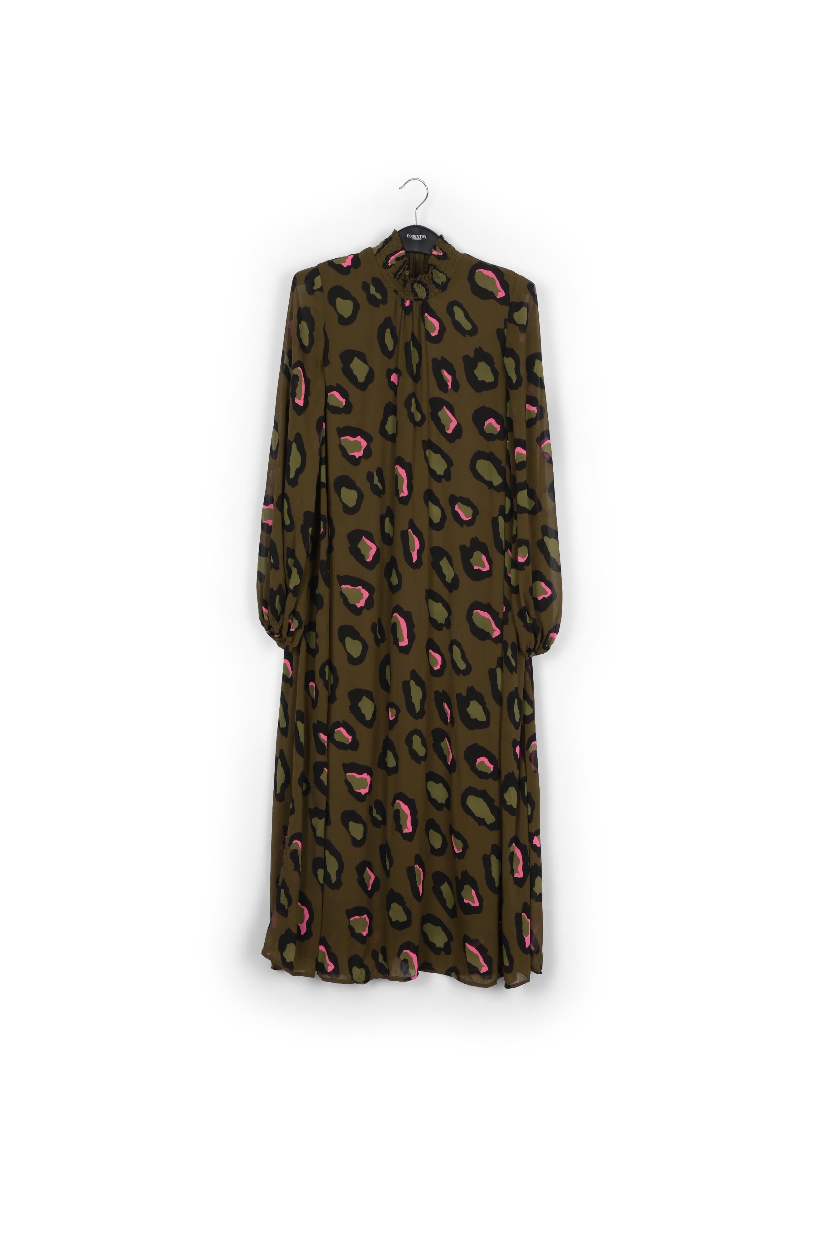 Kaki midi-jurk met luipaardprint RE—SSENTIEL | Essentiel second hand