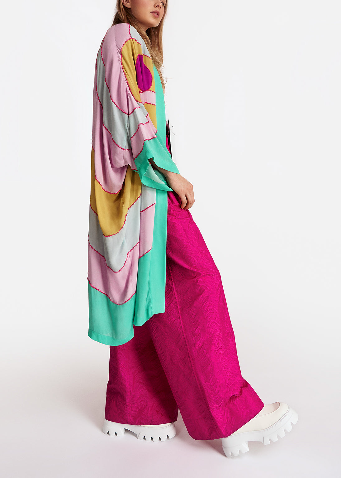 Yellow, pink and light blue kimono with embroideries RE—SSENTIEL | Essentiel second hand