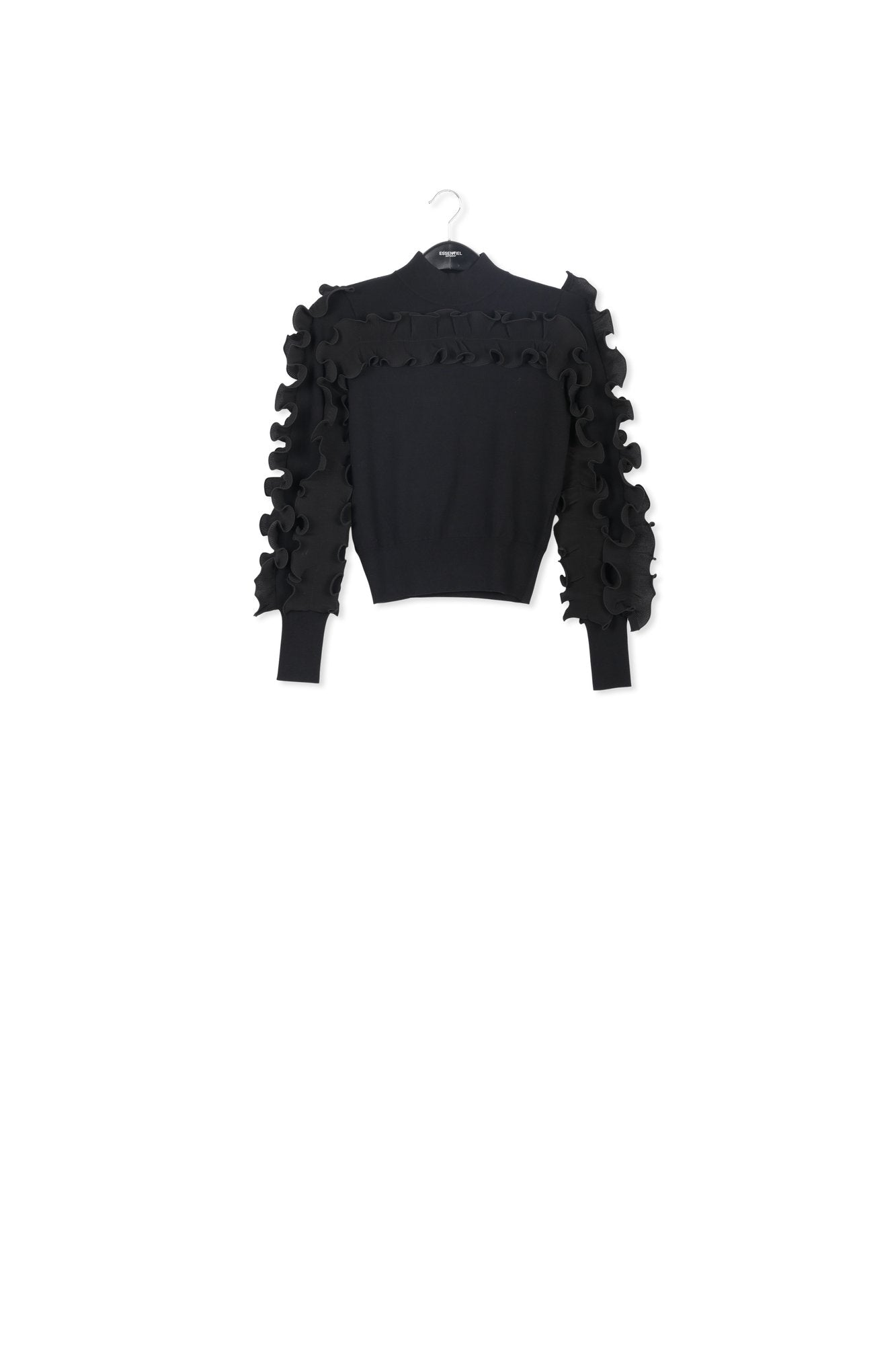 Pull en tricot noir à  volants RE—SSENTIEL | Essentiel second hand