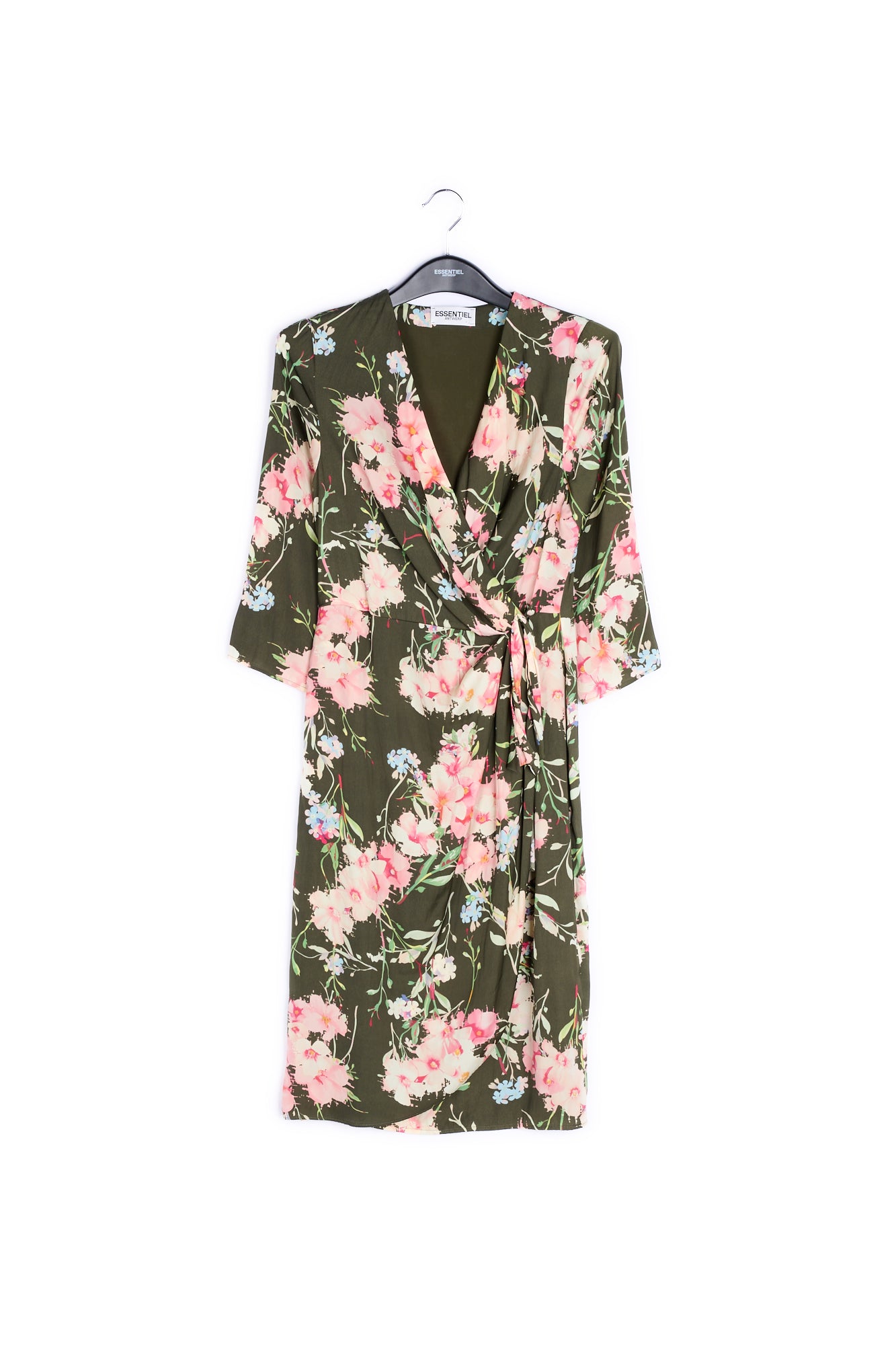 Khaki floral wrap dress RE—SSENTIEL | Essentiel second hand