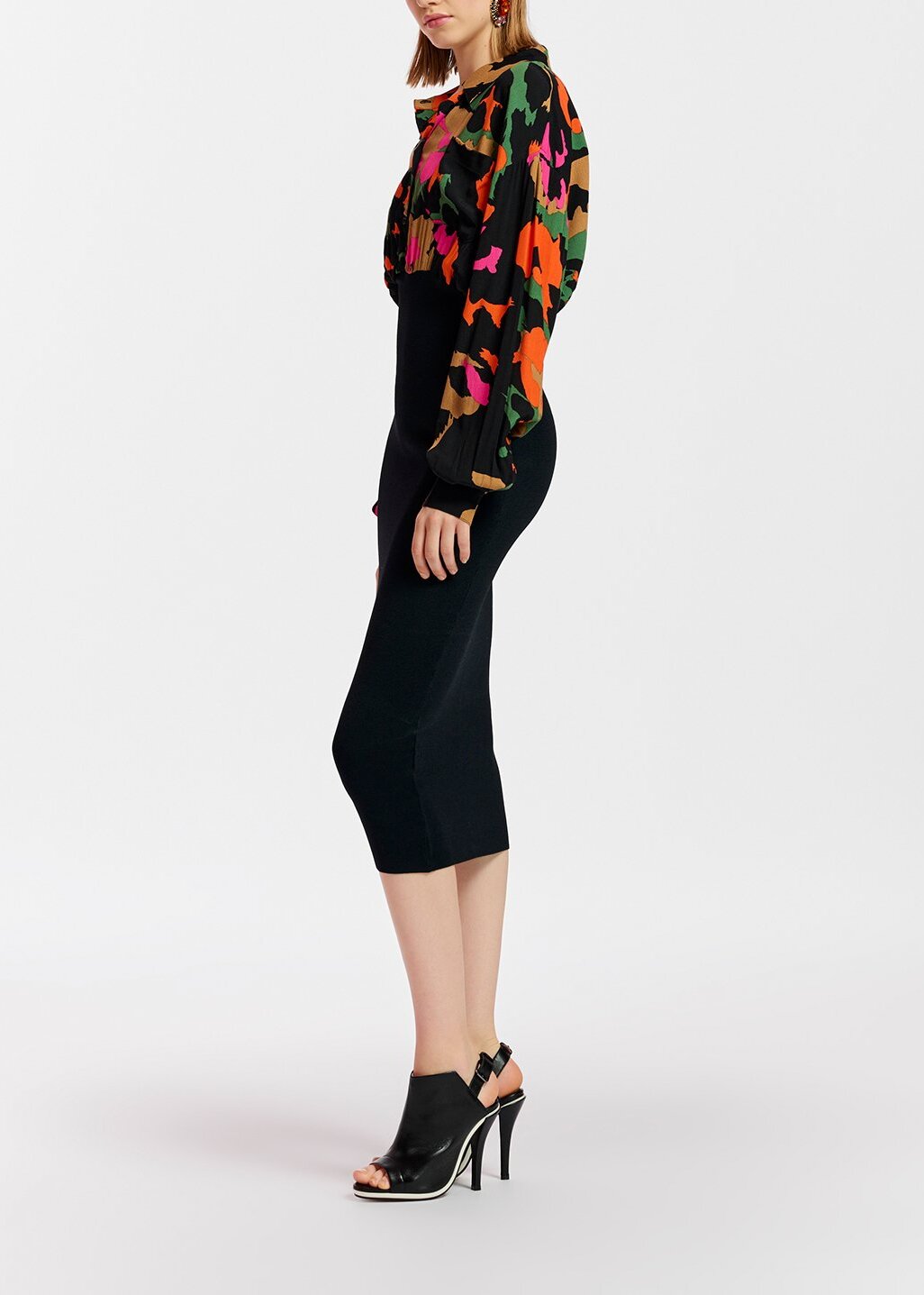 Black abstract-print and rib-knitted midi dress RE—SSENTIEL | Essentiel second hand