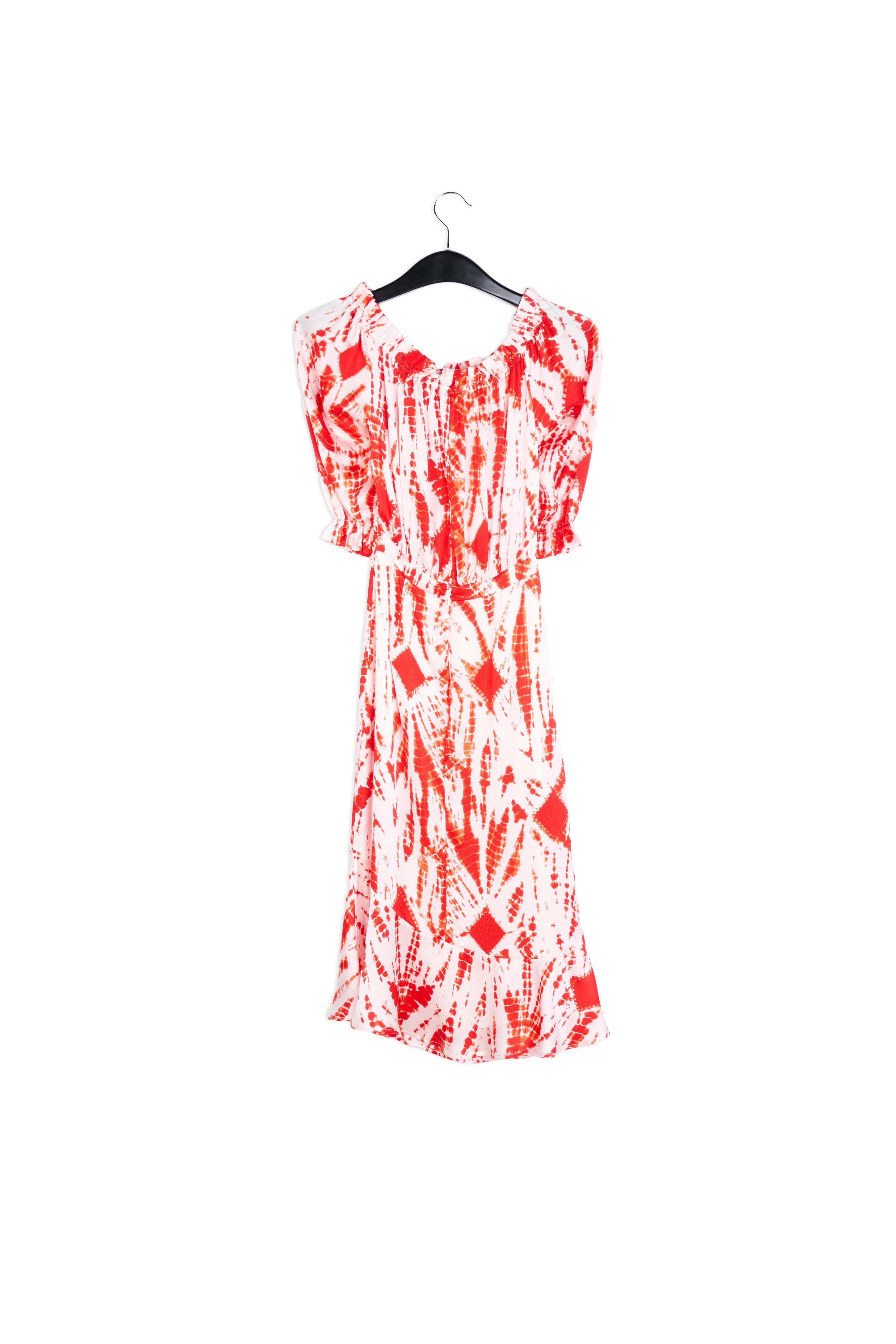 Off-white and green tie-dyed off-the-shoulder silk dress RE—SSENTIEL | Essentiel second hand