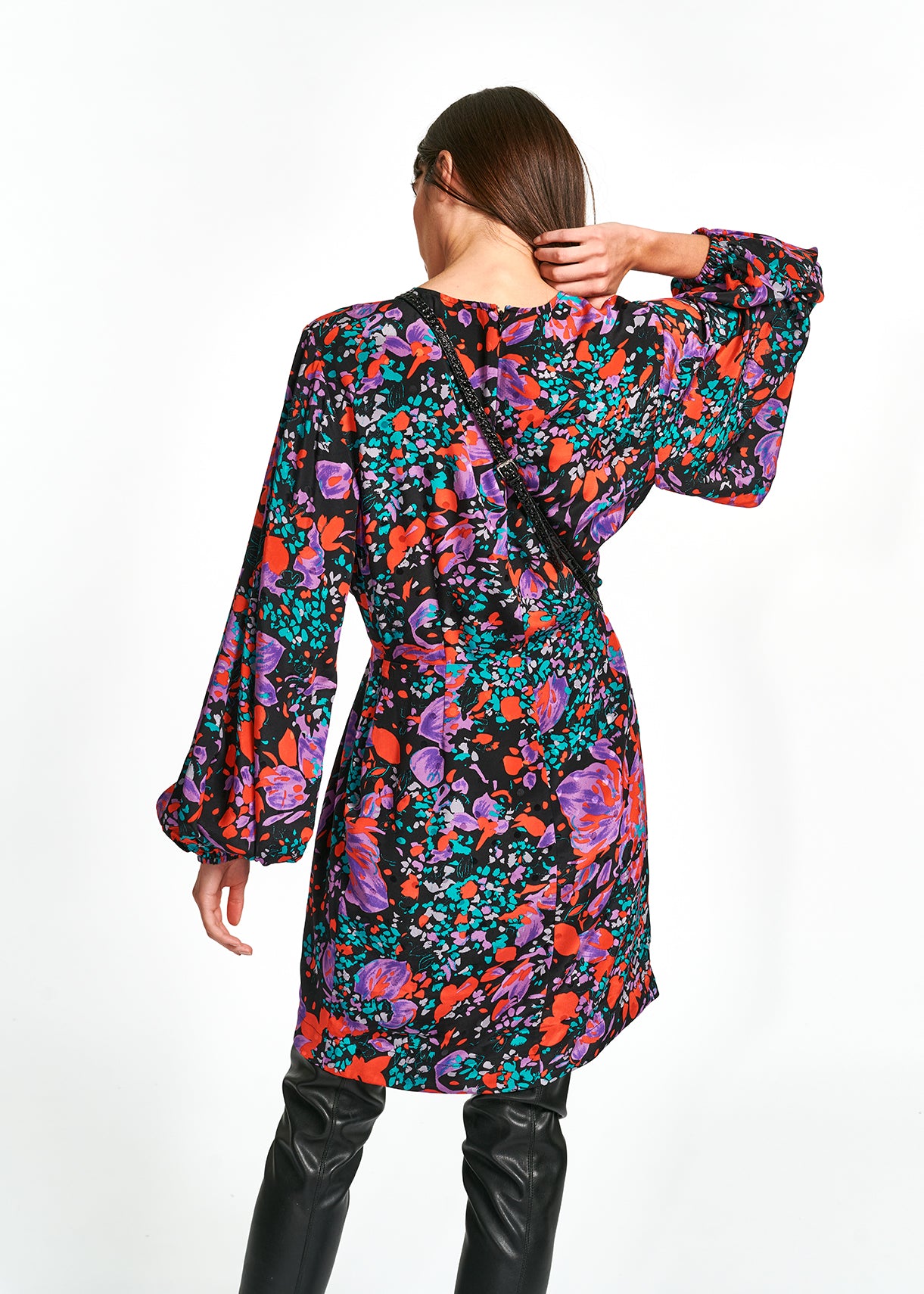 Zwarte mini-jurk van zijden jacquard RE—SSENTIEL | Essentiel second hand