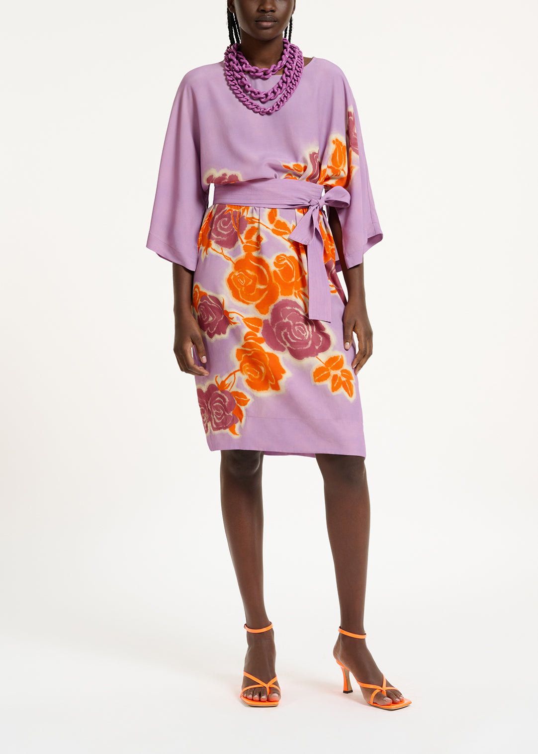 Robe à imprimé fleuri lilas, orange et violet RE—SSENTIEL | Essentiel second hand