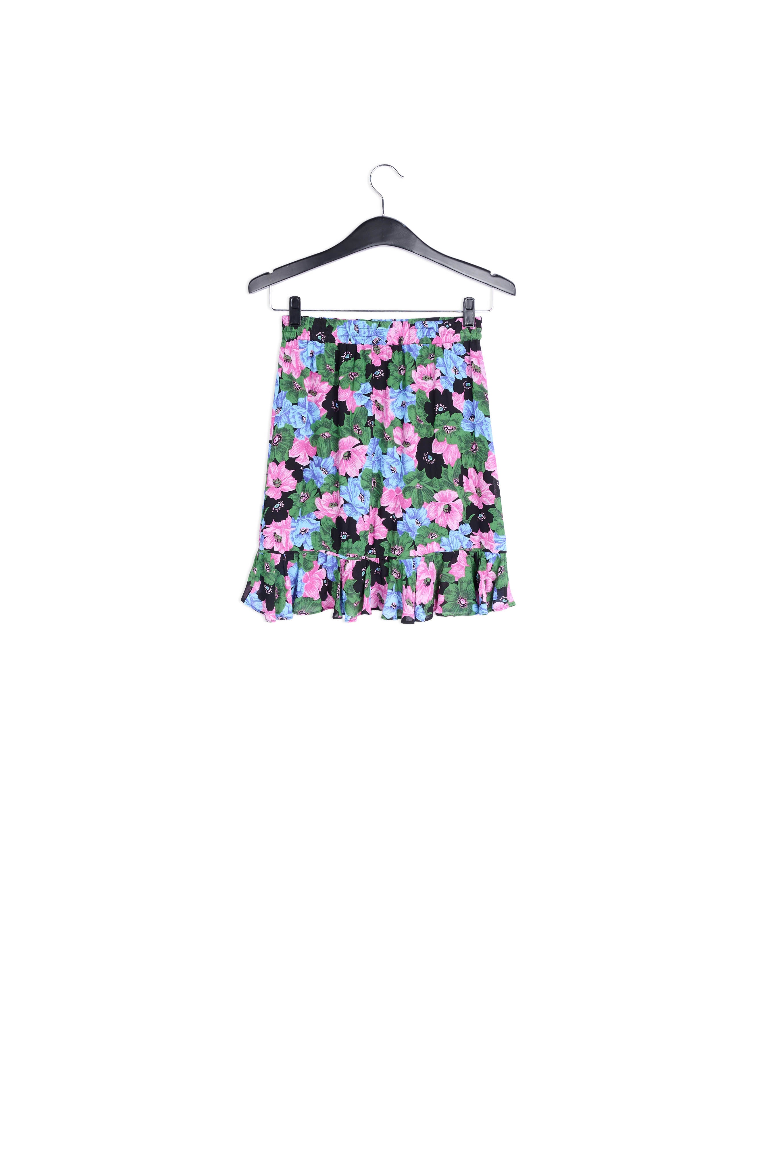 Mini-wikkelrok met roze, lichtblauwe en flesgroene bloemenprint RE—SSENTIEL | Essentiel second hand