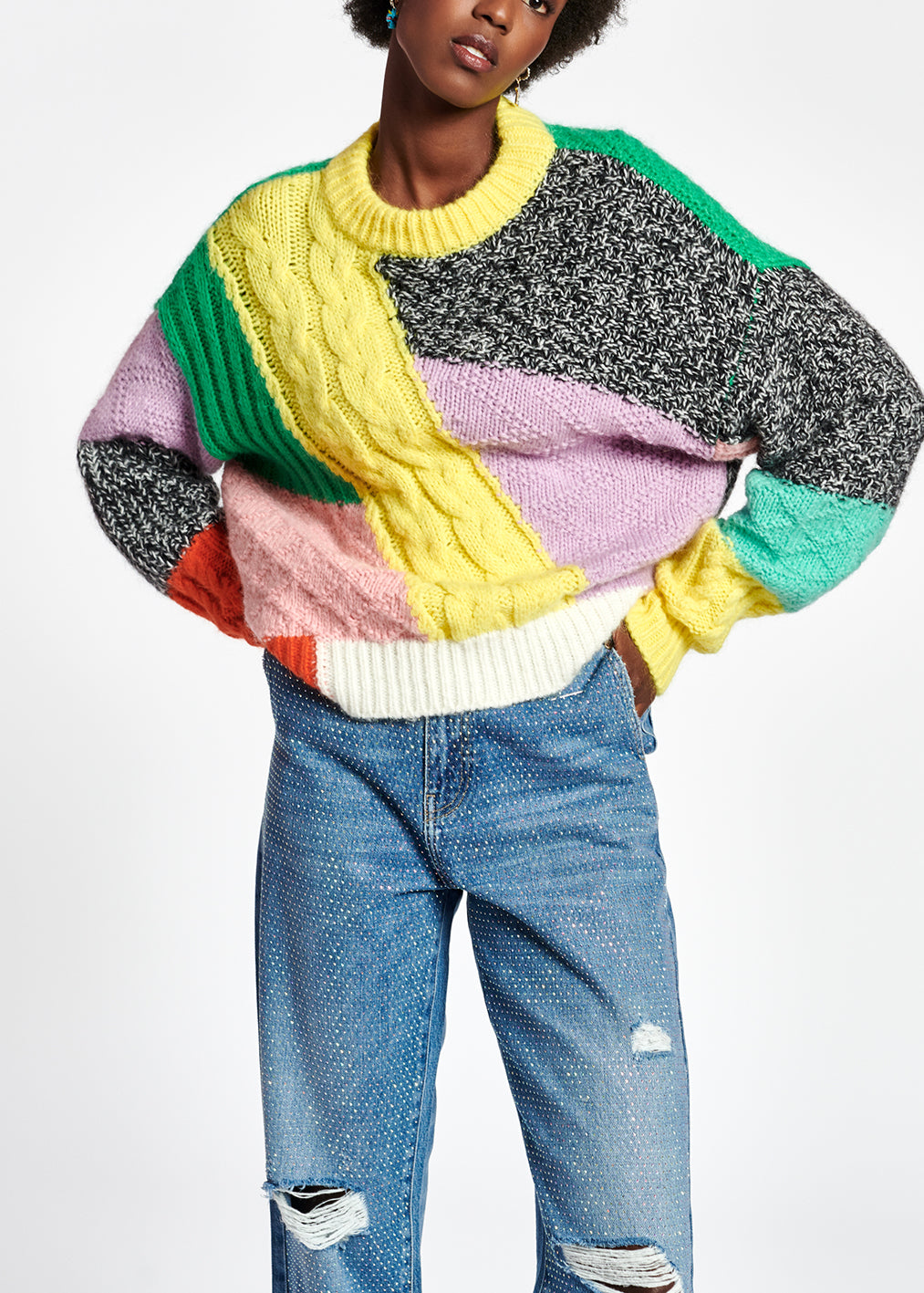 Pull patchwork en mohair mélangé RE—SSENTIEL | Essentiel second hand