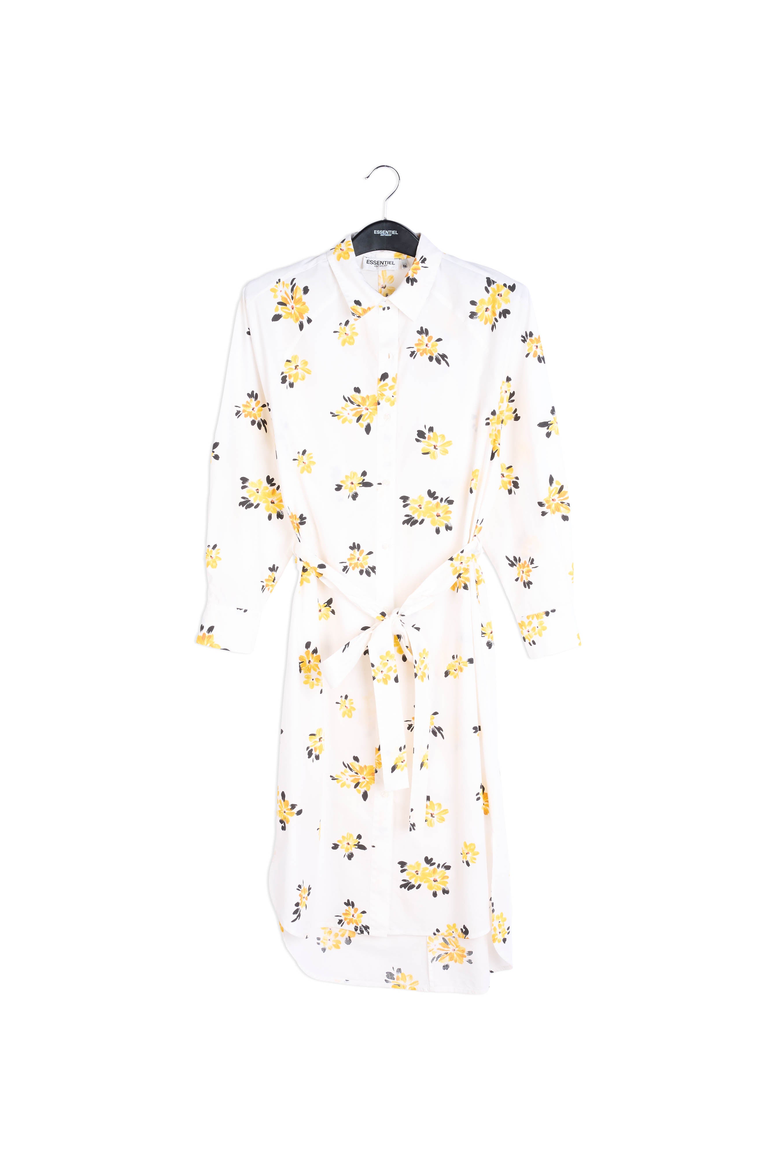 White shirt dress with blue and green floral print RE—SSENTIEL | Essentiel second hand